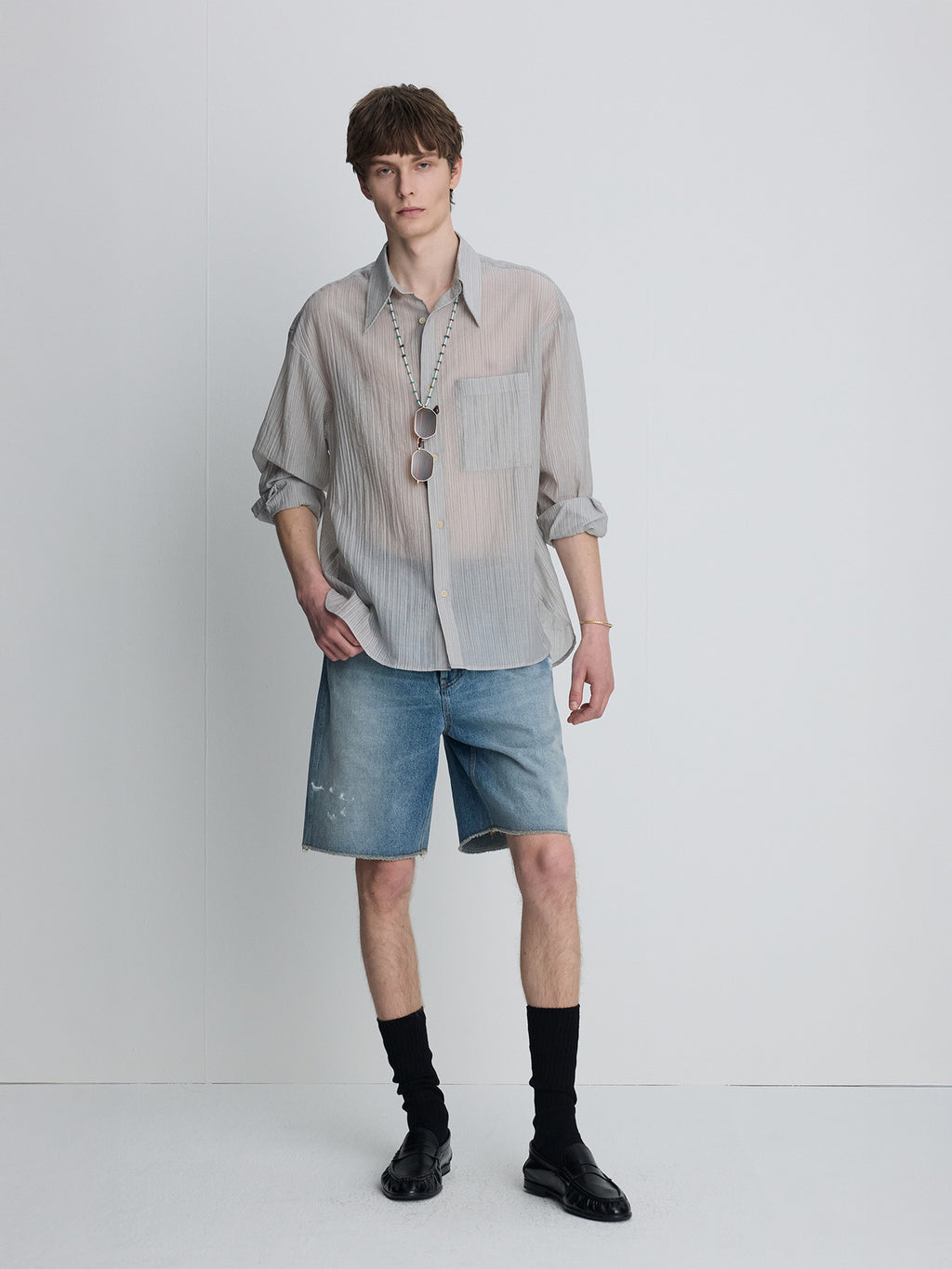 Tonywack - Lyocell Oversized Stripe Shirt (Grey) product image 1 | TRAB K-Fashion Australia