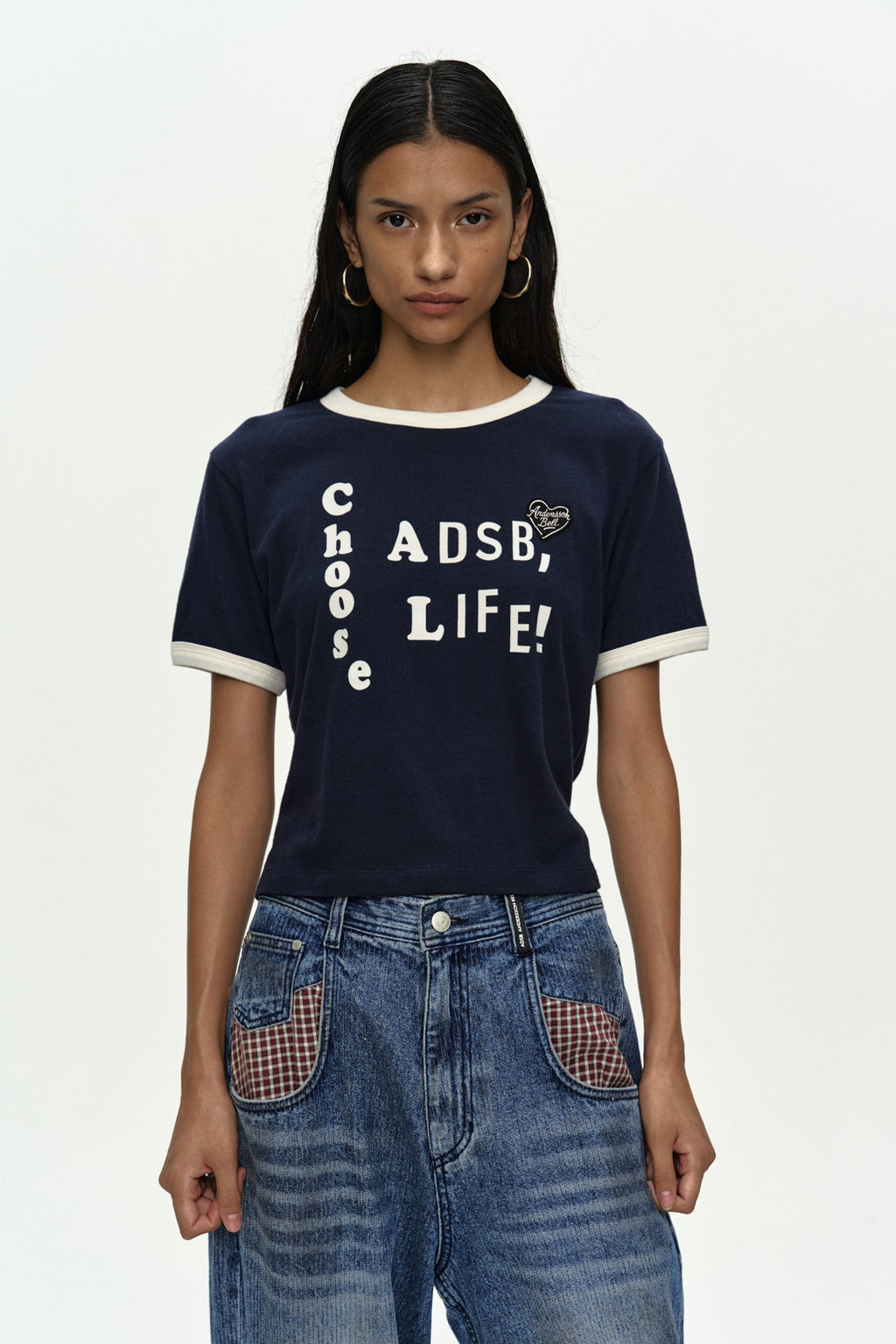Andersson Bell - (essential) Adsb Flocking Baby Ringer T-Shirt (Navy) product image 1 | TRAB K-Fashion Australia