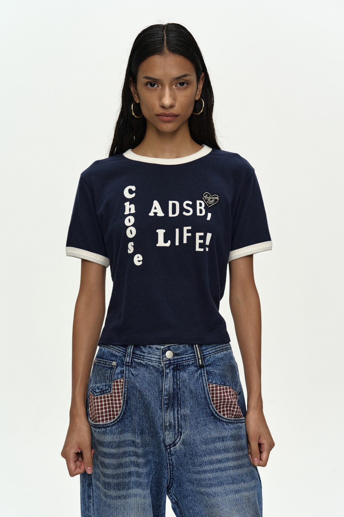 Andersson Bell - (essential) Adsb Flocking Baby Ringer T-Shirt (Navy) product image 1 | TRAB K-Fashion Australia