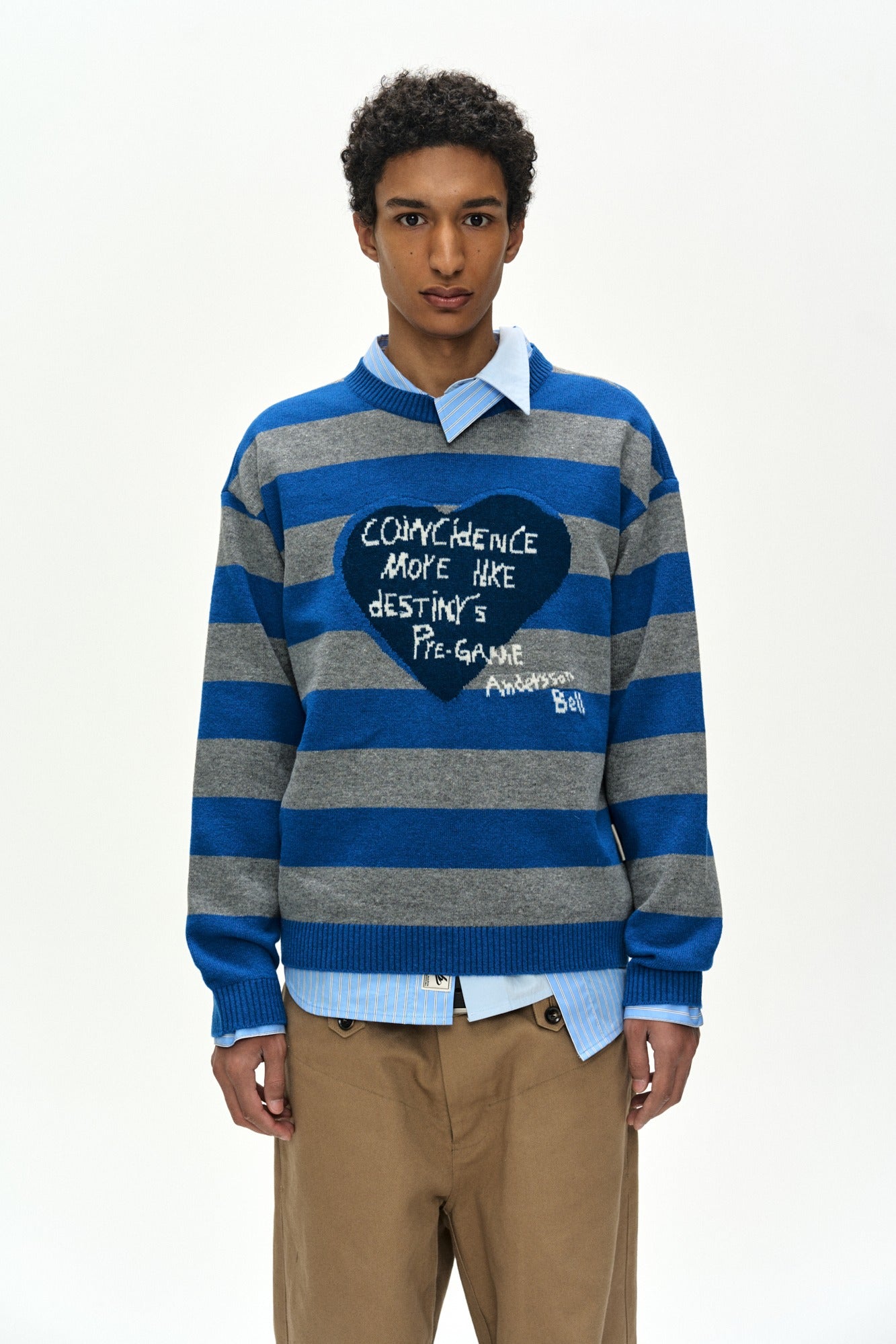 Andersson Bell - 26 Boy's Heart Message Crew-Neck Sweater (Blue/Grey) product image 1 | TRAB K-Fashion Australia