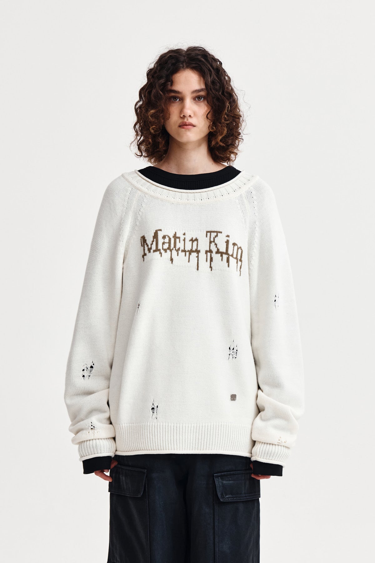 Matin Kim - Two Way Off Shoulder Damage Pullover (Ivory) product image 10 | TRAB K-Fashion Australia