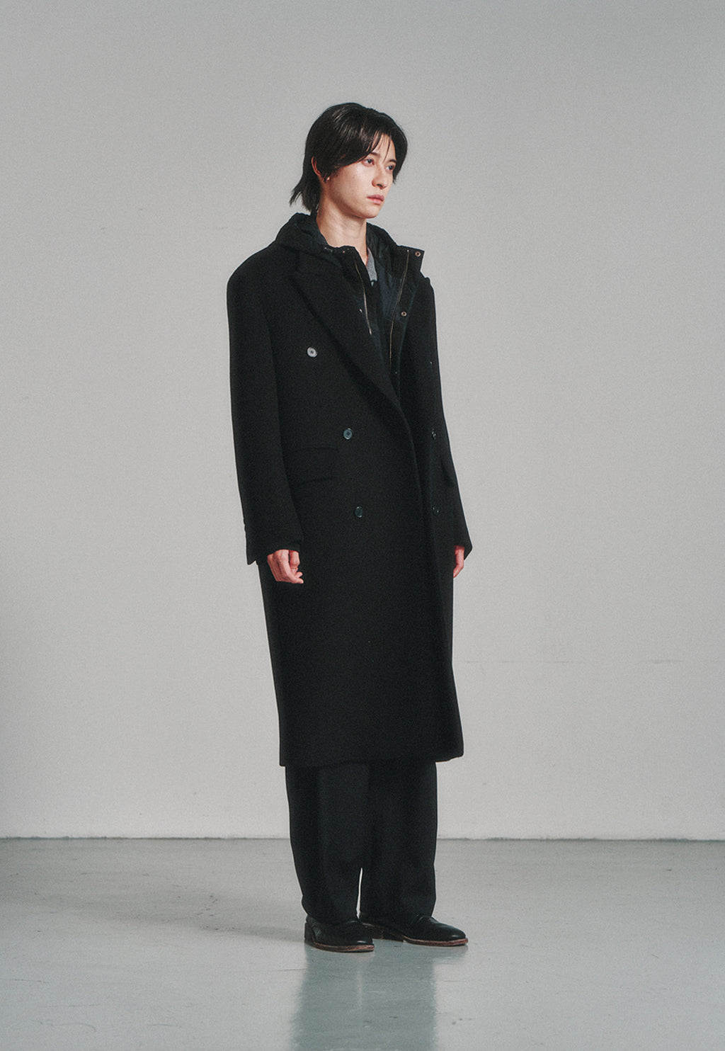 Art if acts - Leather Collar Double-Breasted Coat (Black) product image 3 | TRAB K-Fashion Australia