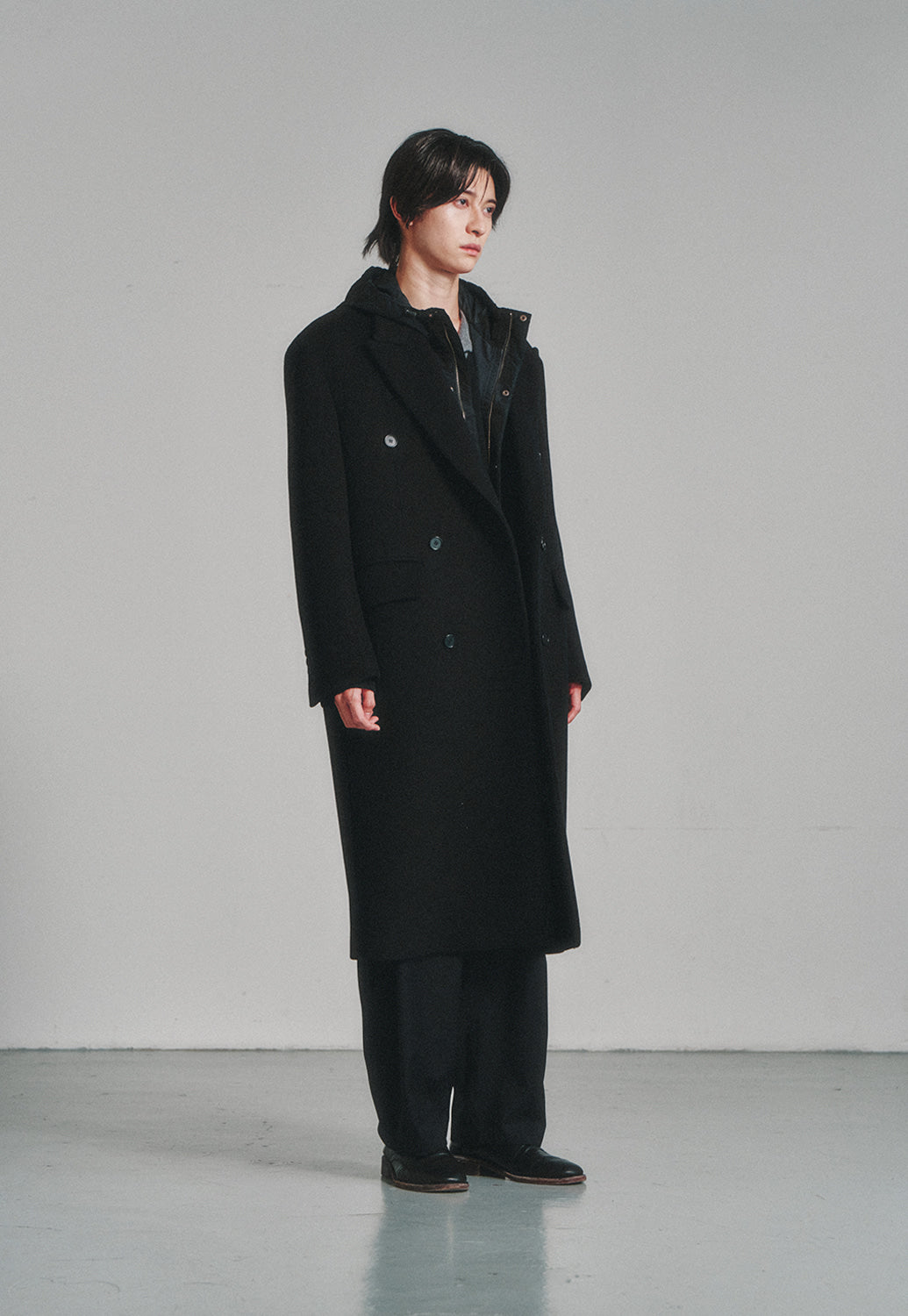 Art if acts - Leather Collar Double-Breasted Coat (Black) product image 3 | TRAB K-Fashion Australia