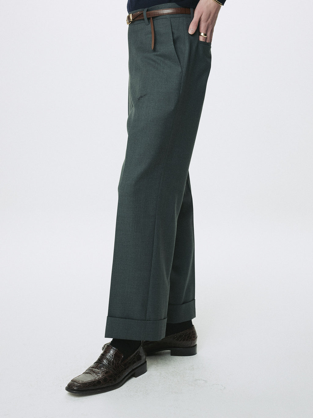 Tonywack - Wool Cuffed Trousers (Moss Grey) product image 5 | TRAB K-Fashion Australia