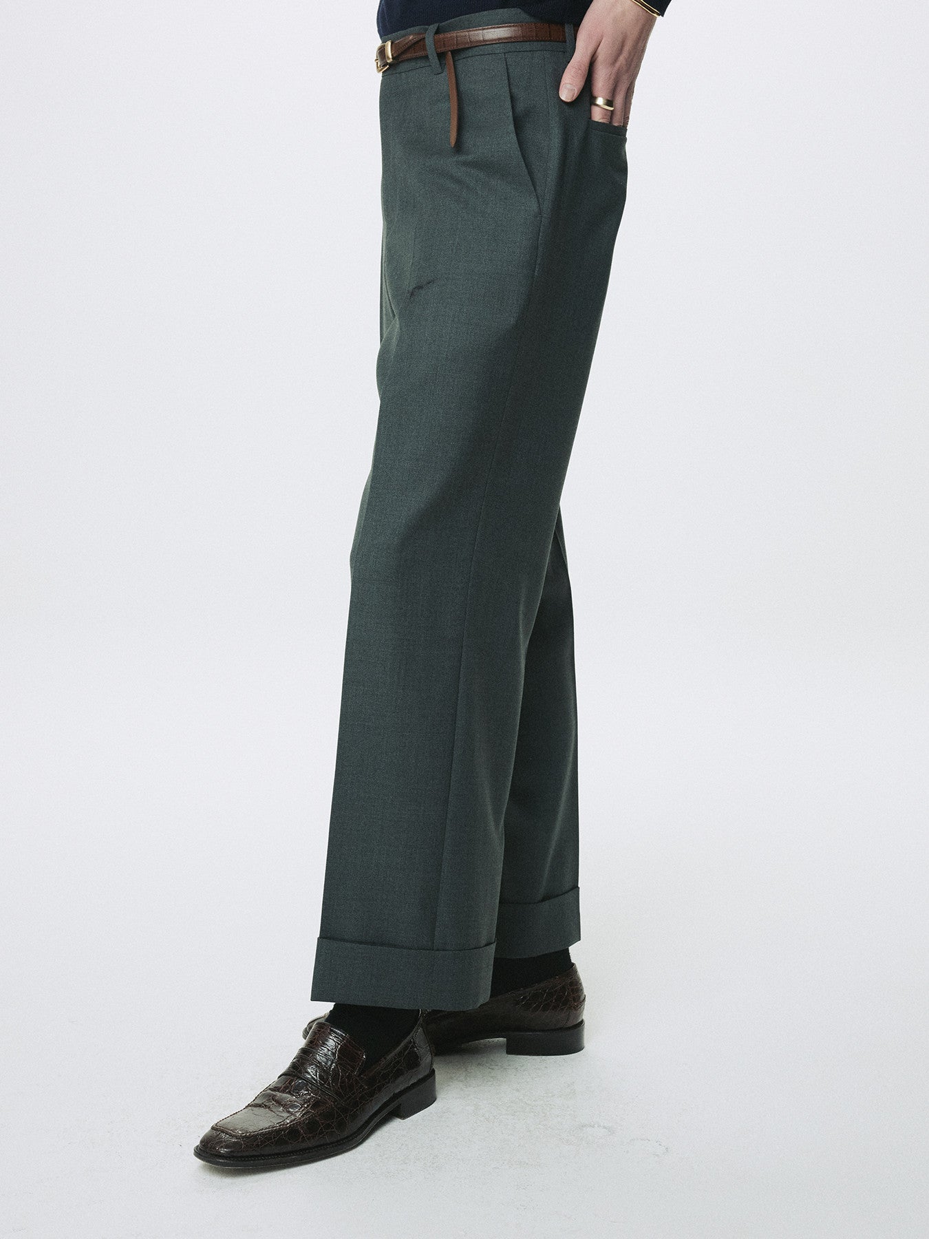 Tonywack - Wool Cuffed Trousers (Moss Grey) product image 5 | TRAB K-Fashion Australia
