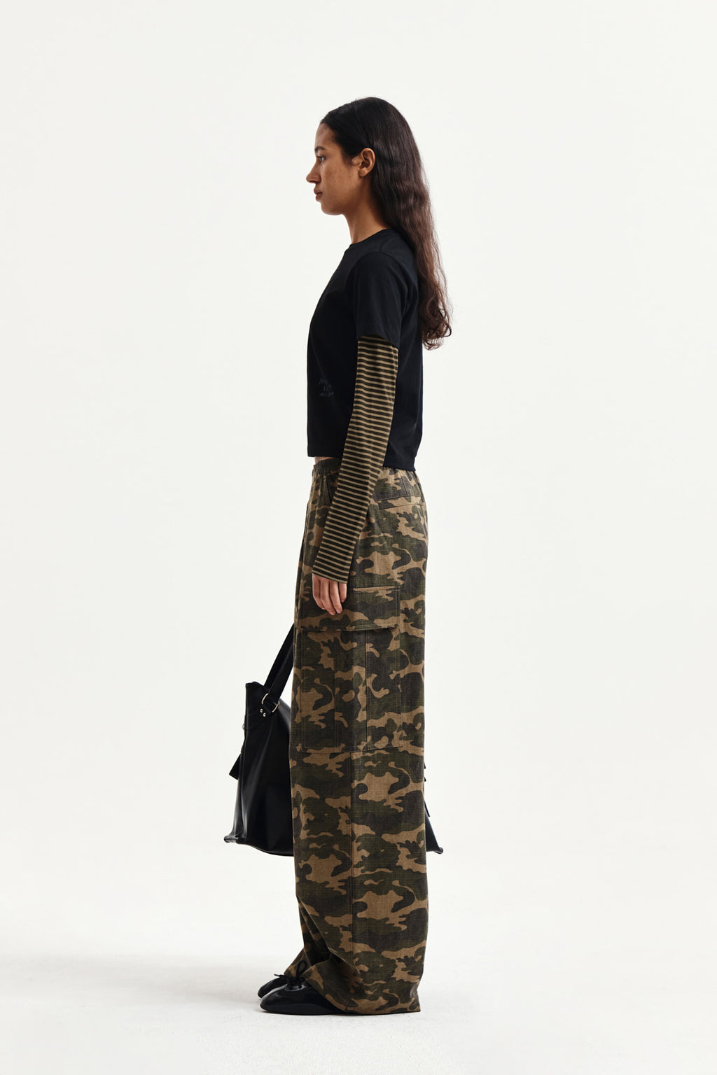 Matin Kim - Graffiti Logo Stripe Layered Top (Black) product image 6 | TRAB K-Fashion Australia