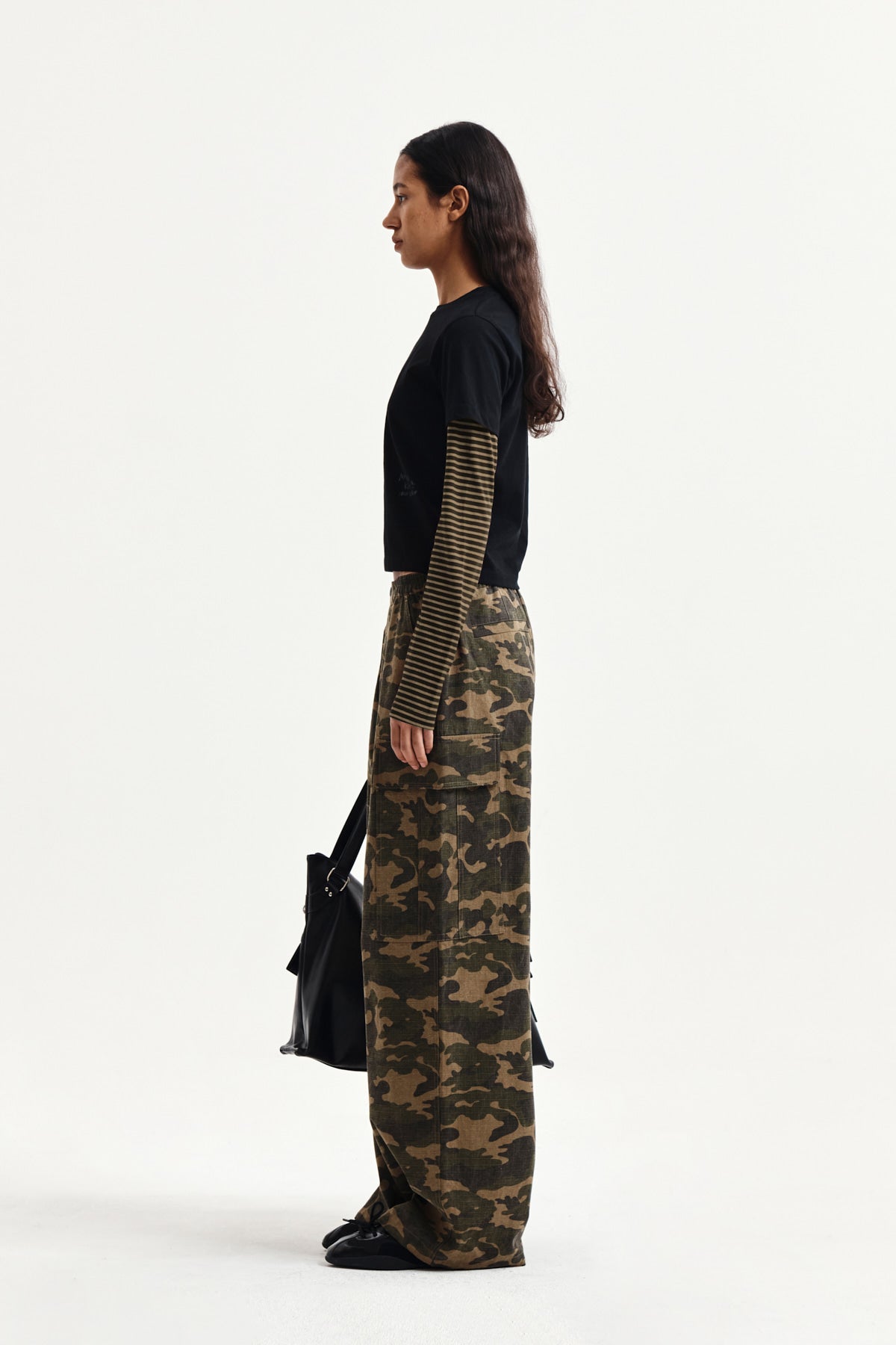 Matin Kim - Graffiti Logo Stripe Layered Top (Black) product image 6 | TRAB K-Fashion Australia