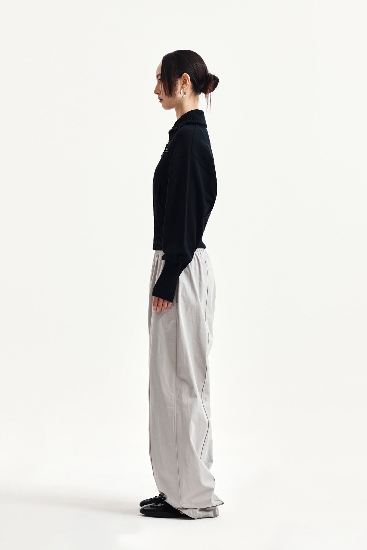 Matin Kim - High Neck Embroidered Logo Zip Up (Black) product image 6 | TRAB K-Fashion Australia
