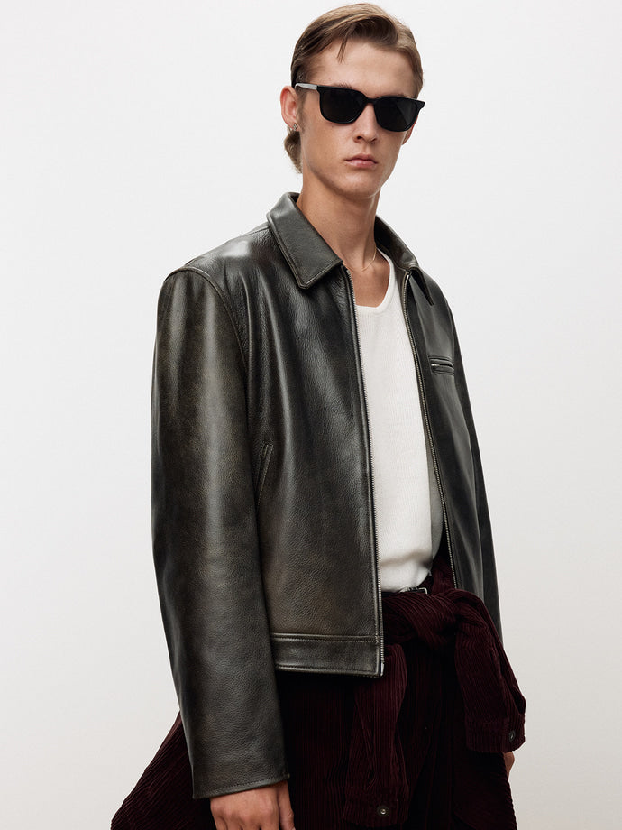 Tonywack - Leather Chest Zip Jacket (Vintage Treatment) (Black) product image 5 | TRAB K-Fashion Australia