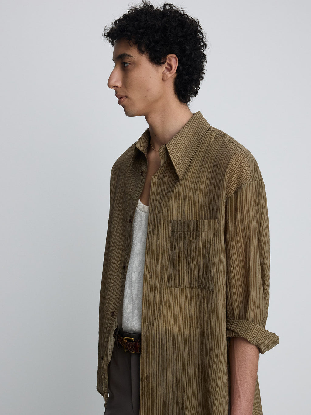 Tonywack - Lyocell Oversized Stripe Shirt (Olive Stripe) product image 5 | TRAB K-Fashion Australia