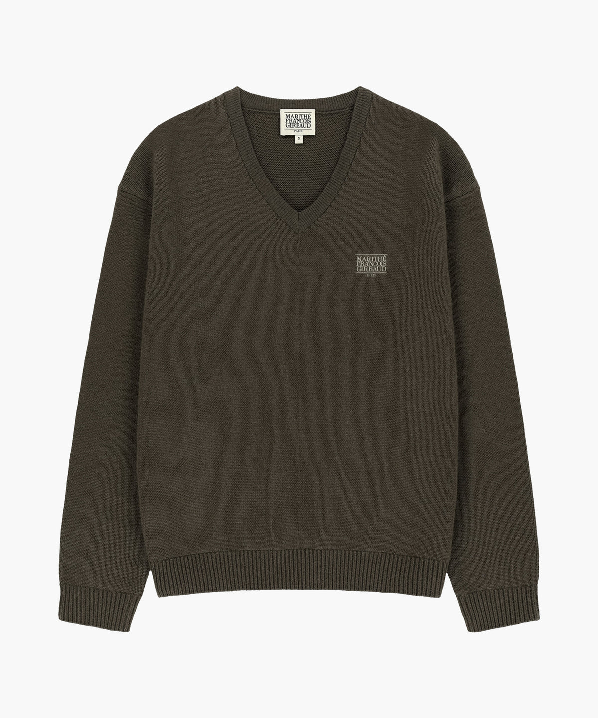 Marithe & Francois Girbaud - Small Classic Logo Oversized V-neck Knit Pullover (Dark Brown) product image 5 | TRAB K-Fashion Australia