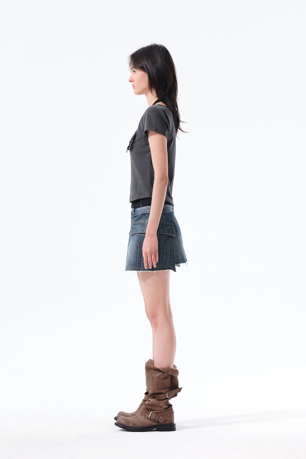 Matin Kim - Pocket Point Slim Fit Top (Charcoal) product image 6 | TRAB K-Fashion Australia
