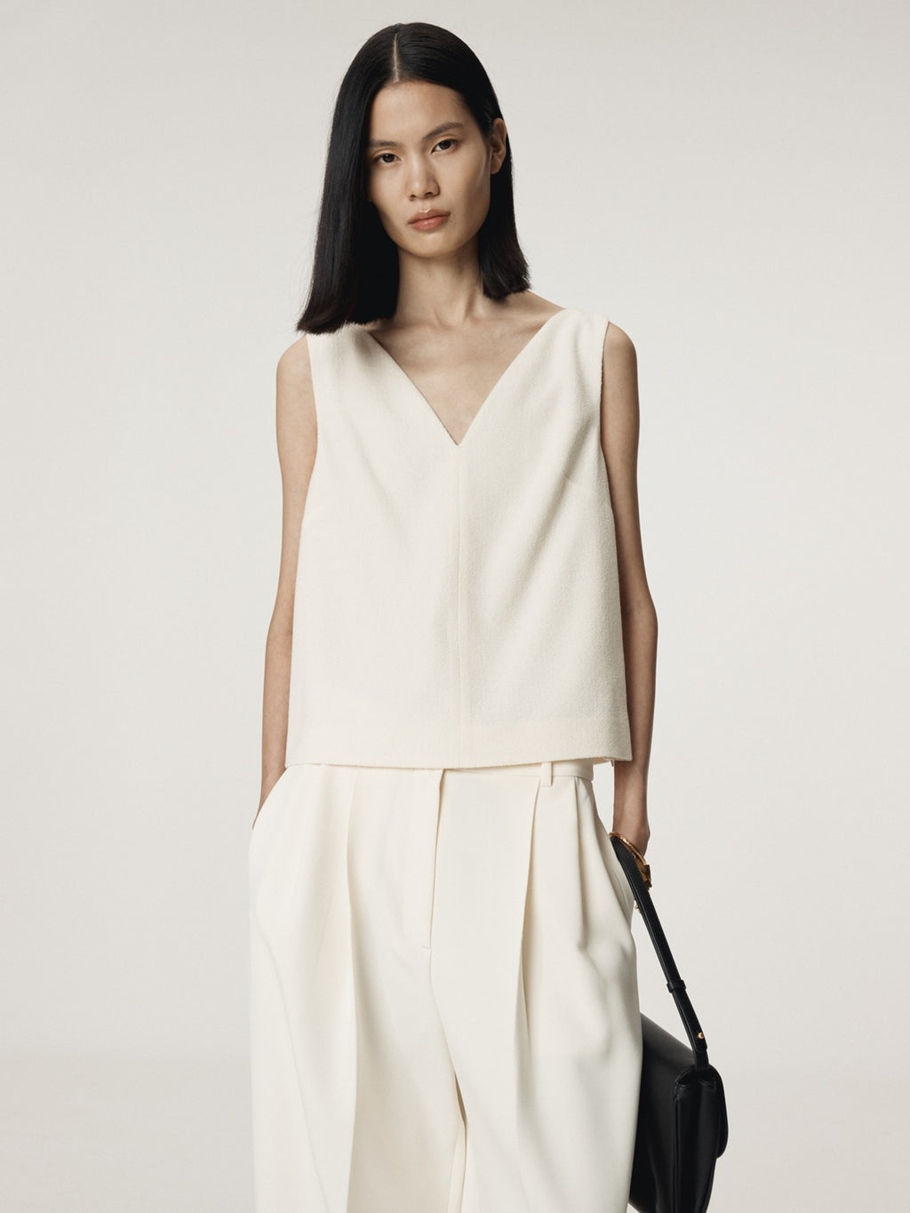 Recto - Wool Tweed V-Neck Top (Ivory) product image 1 | TRAB K-Fashion Australia