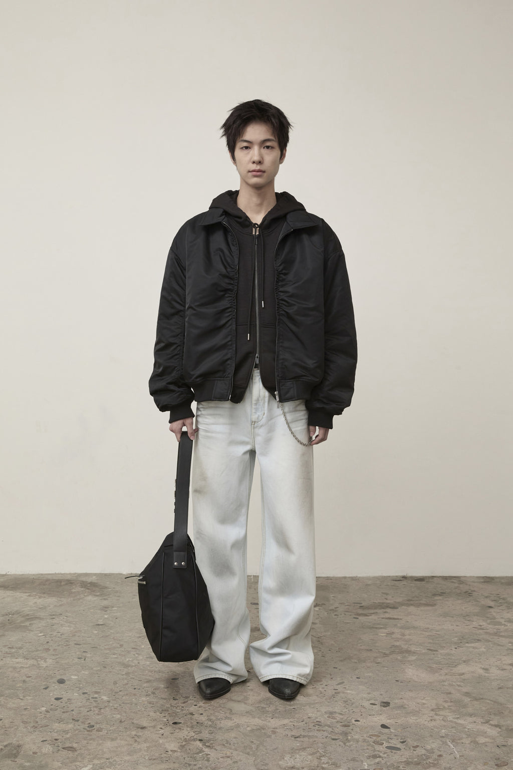 Matin Kim - Applique Logo Shirring Bomber Jumper (Black) product image 7 | TRAB K-Fashion Australia