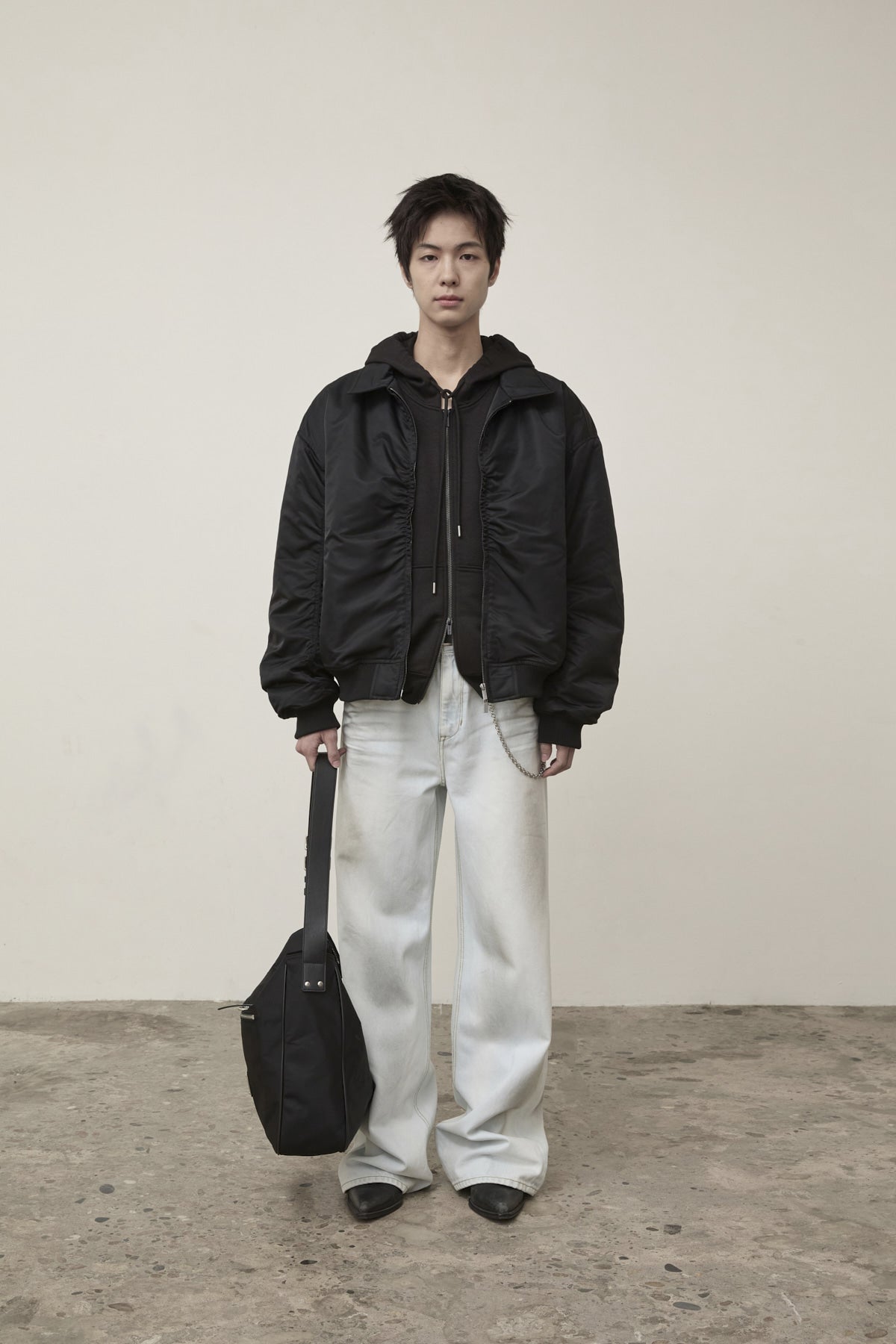 Matin Kim - Applique Logo Shirring Bomber Jumper (Black) product image 7 | TRAB K-Fashion Australia