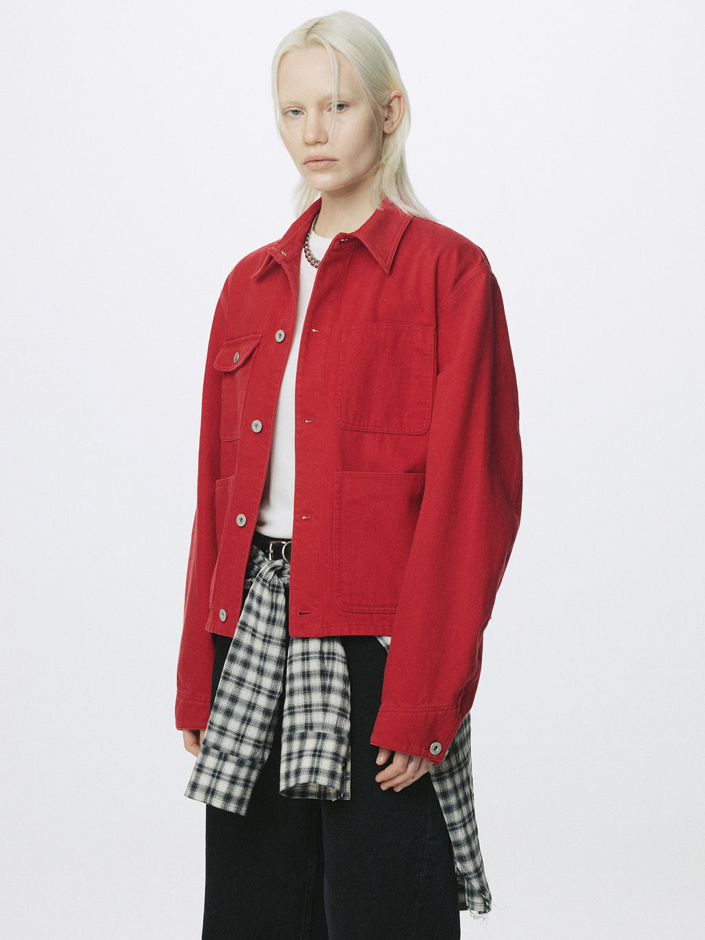 Tonywack - Slub Cotton Cropped Work Jacket (Red) product image 4 | TRAB K-Fashion Australia