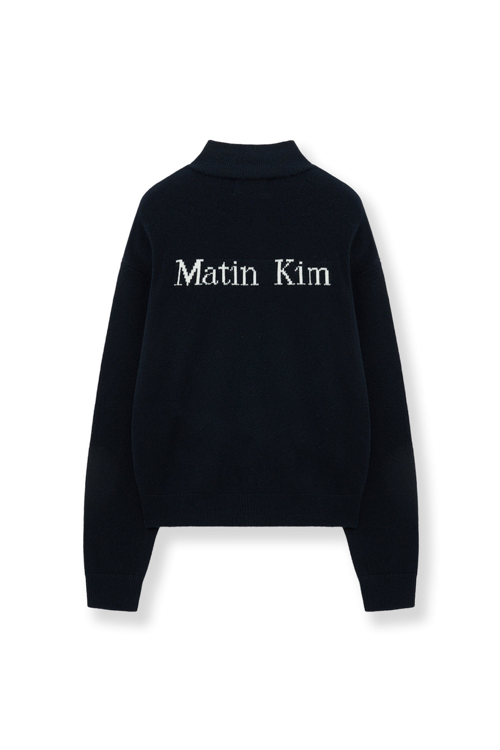 Matin Kim - Back Logo Half Knit Zip Up Pullover (Navy) product image 3 | TRAB K-Fashion Australia