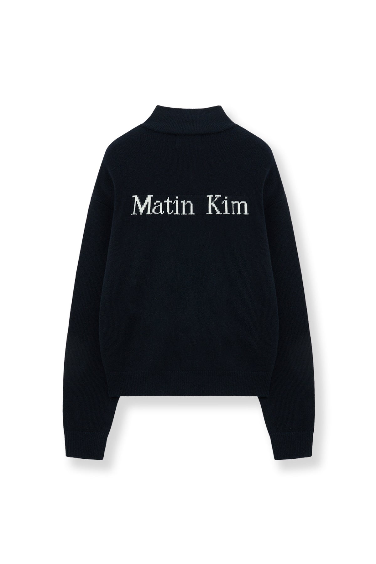 Matin Kim - Back Logo Half Knit Zip Up Pullover (Navy) product image 3 | TRAB K-Fashion Australia