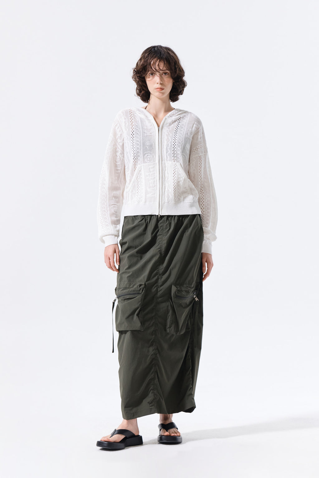 Matin Kim - Patch Pocket Shirring Nylon Skirt (Khaki) product image 9 | TRAB K-Fashion Australia