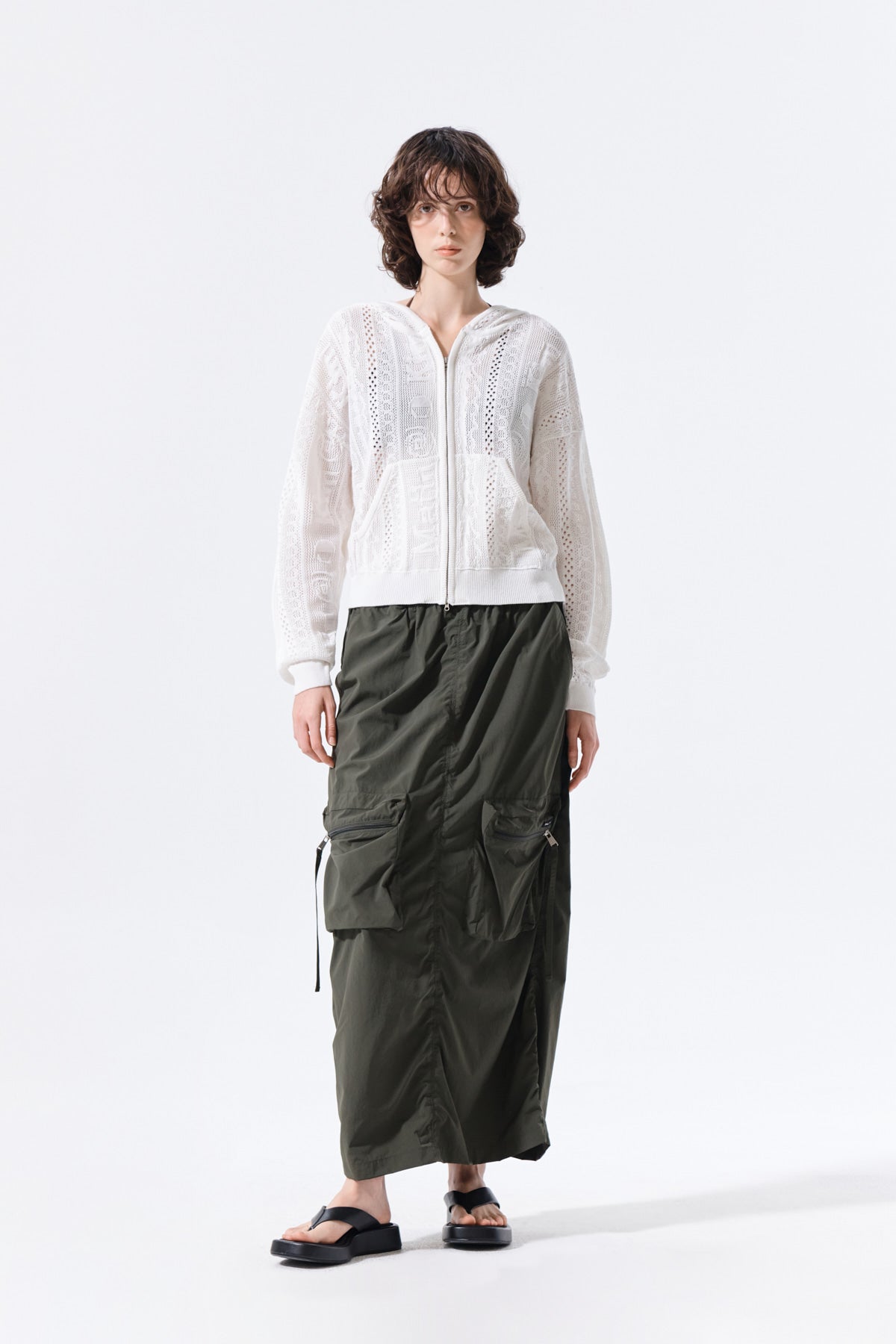 Matin Kim - Patch Pocket Shirring Nylon Skirt (Khaki) product image 9 | TRAB K-Fashion Australia