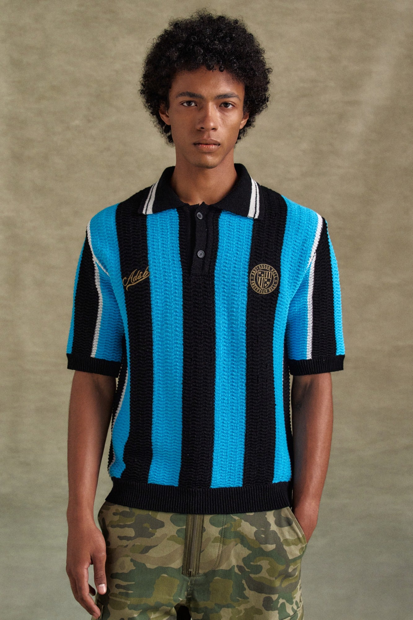 Andersson Bell - Stripe Soccer Polo Sweater (Black/Blue) product image 1 | TRAB K-Fashion Australia