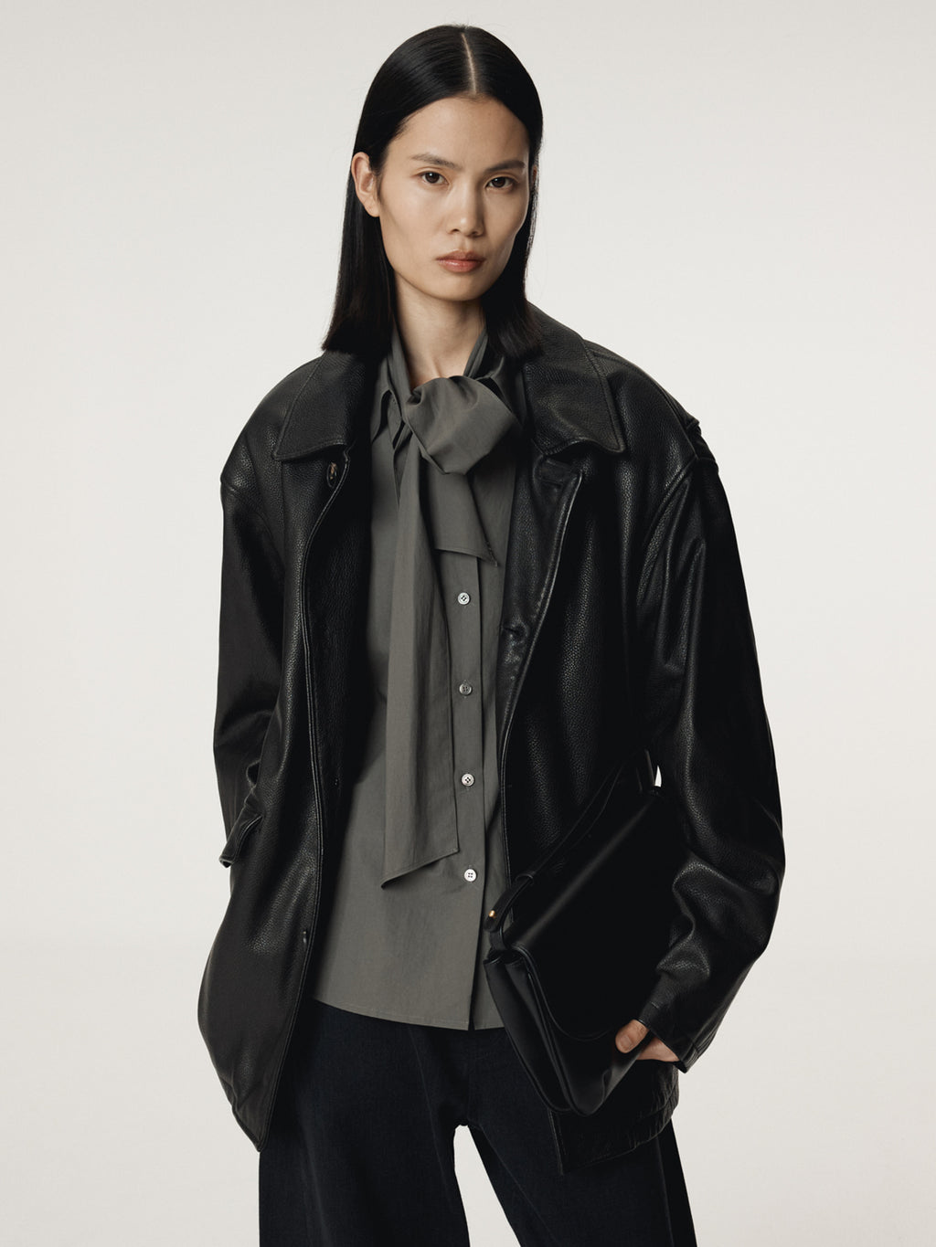 Recto - Powdery Cotton Scarf Shirt (Khakish Grey) product image 9 | TRAB K-Fashion Australia