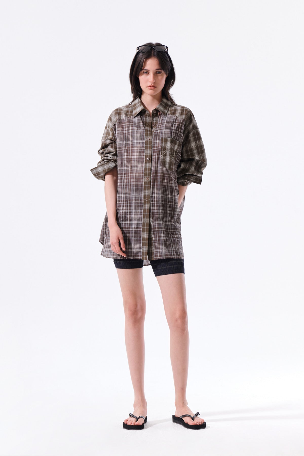 Matin Kim - Mixed Check Over Fit Shirt (Brown) product image 10 | TRAB K-Fashion Australia