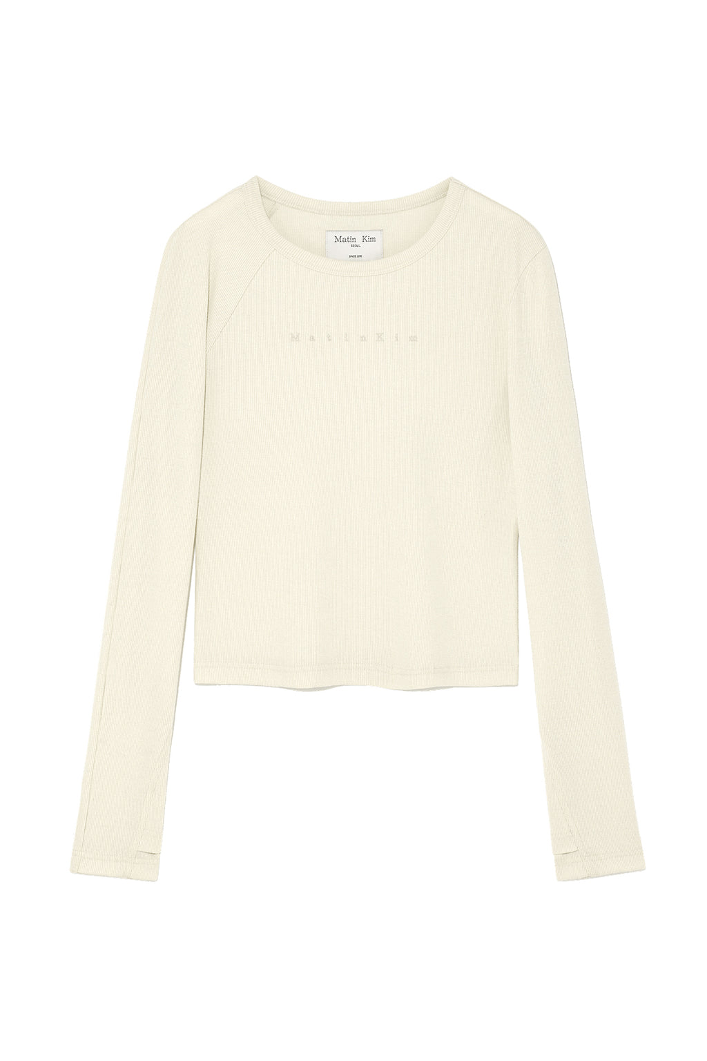 Matin Kim - Finger Hole Logo Printing Top (Light Beige) product image 1 | TRAB K-Fashion Australia