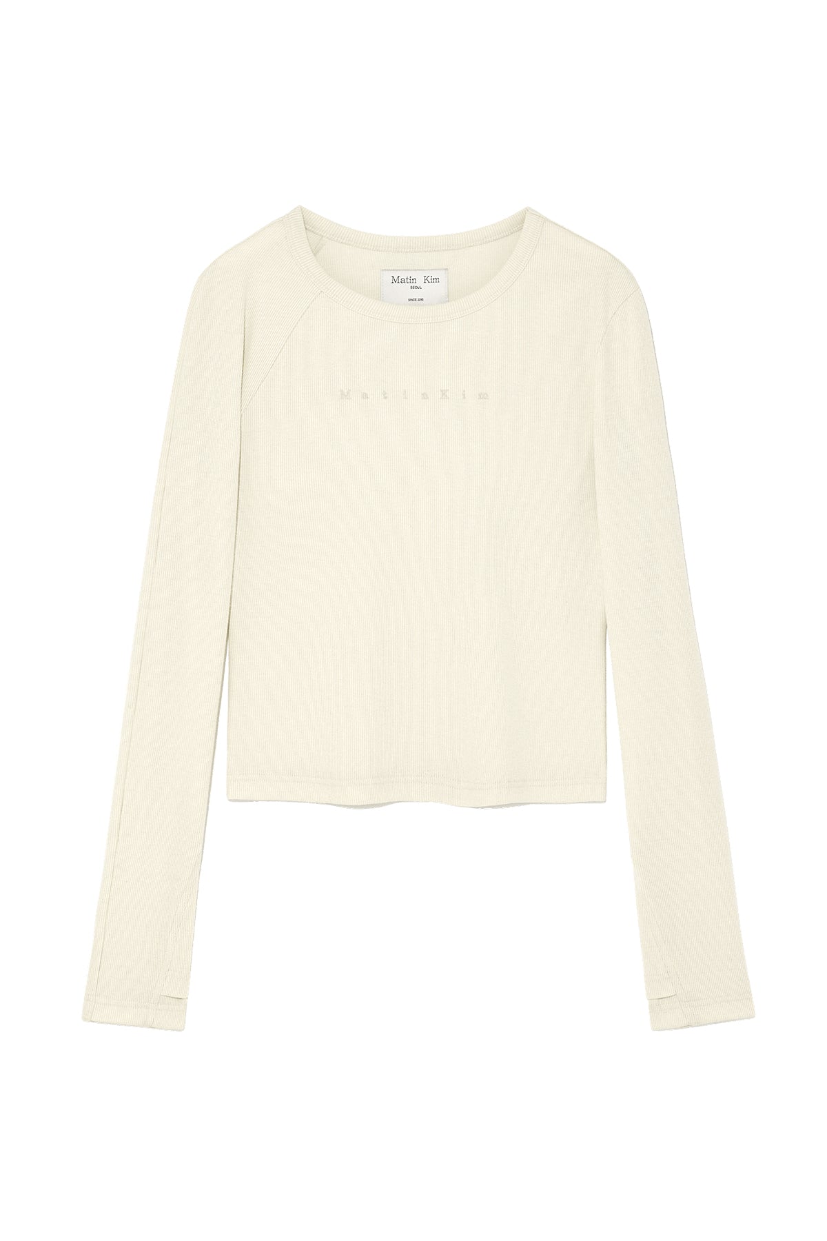 Matin Kim - Finger Hole Logo Printing Top (Light Beige) product image 1 | TRAB K-Fashion Australia