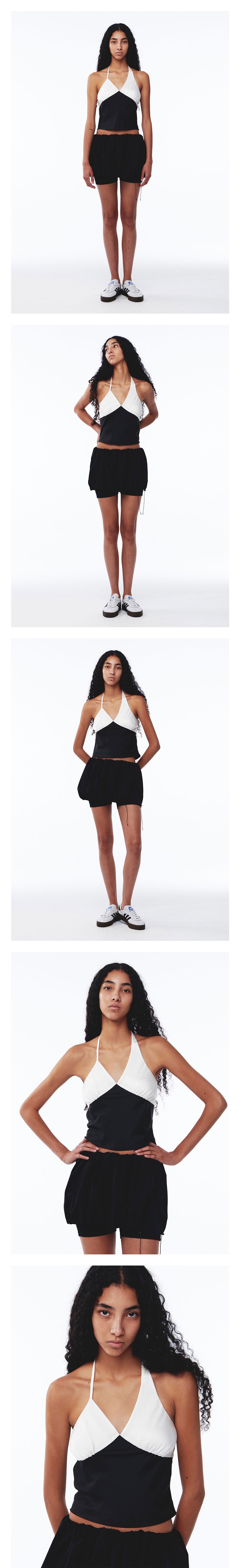 Kijun - Satin Shirring Halter Top (Black Ivory) product image 1 | TRAB K-Fashion Australia