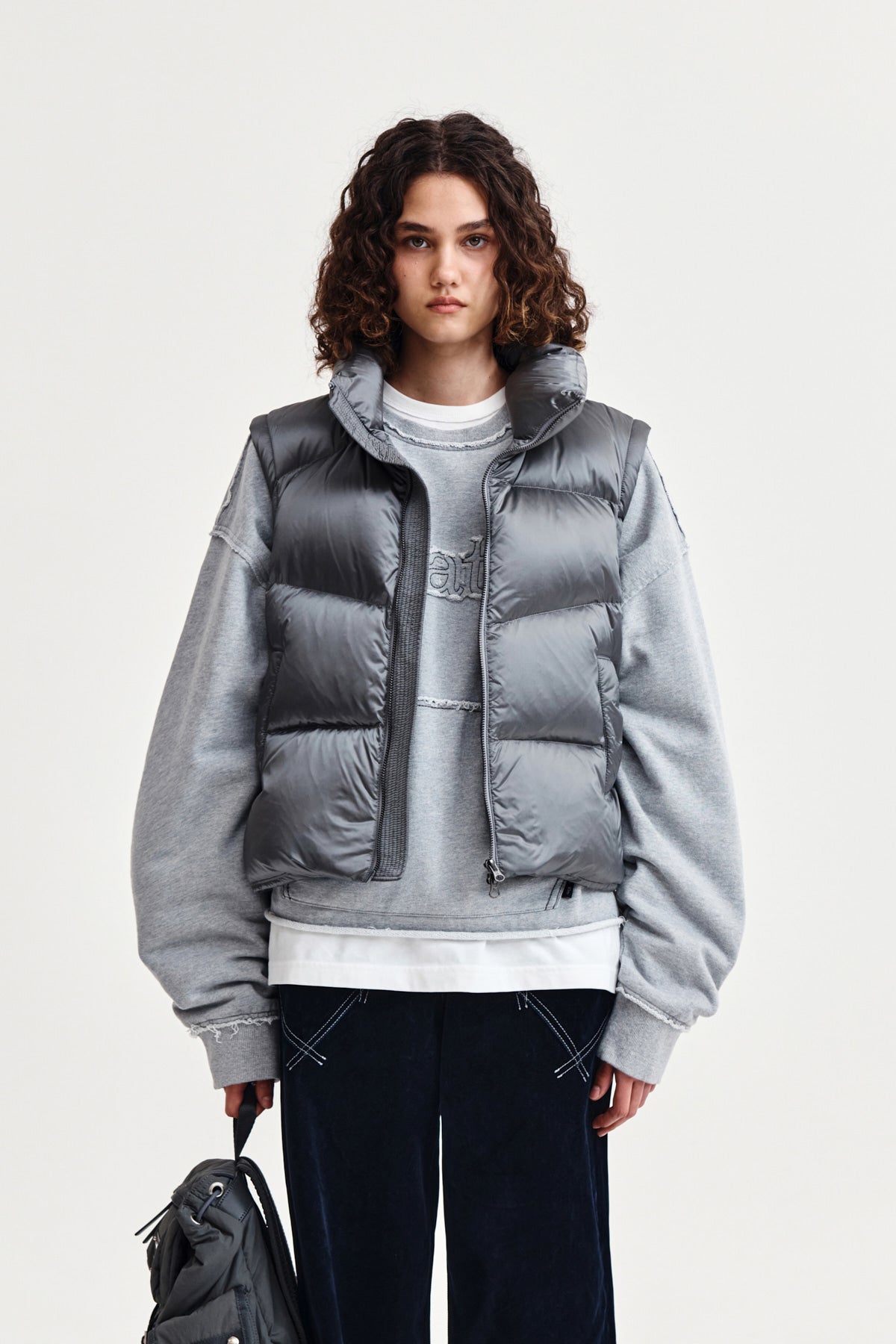 Matin Kim - Unbalance Quilted Down Vest (Grey) product image 10 | TRAB K-Fashion Australia