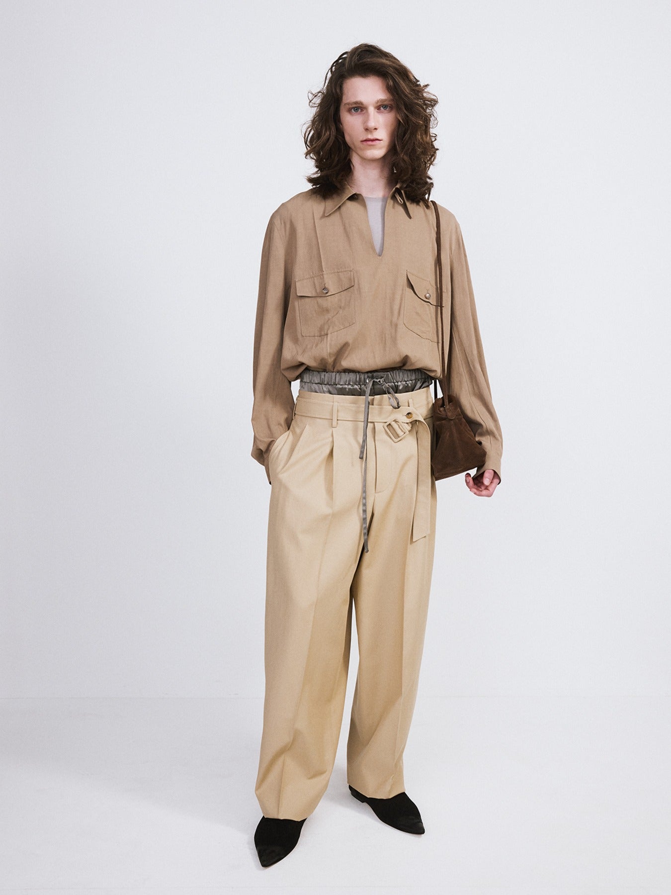Recto - High Waist Belted Pants (Khaki Beige) product image 1 | TRAB K-Fashion Australia
