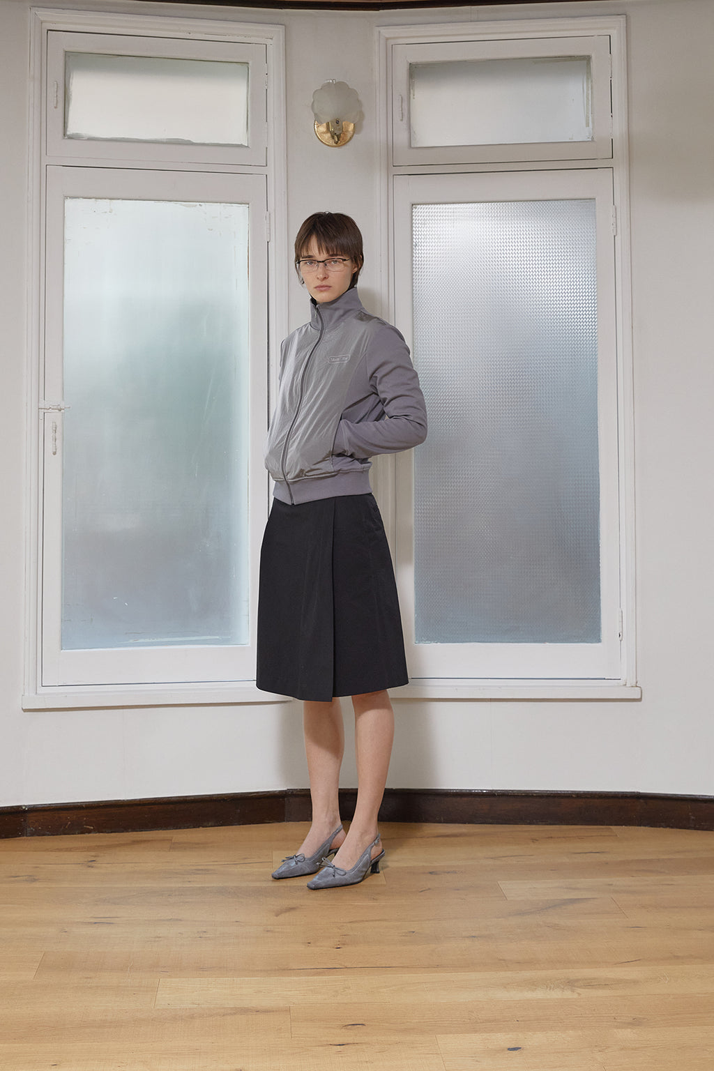 Matin Kim - High Neck Windbreaker Zip Up (Grey) product image 6 | TRAB K-Fashion Australia