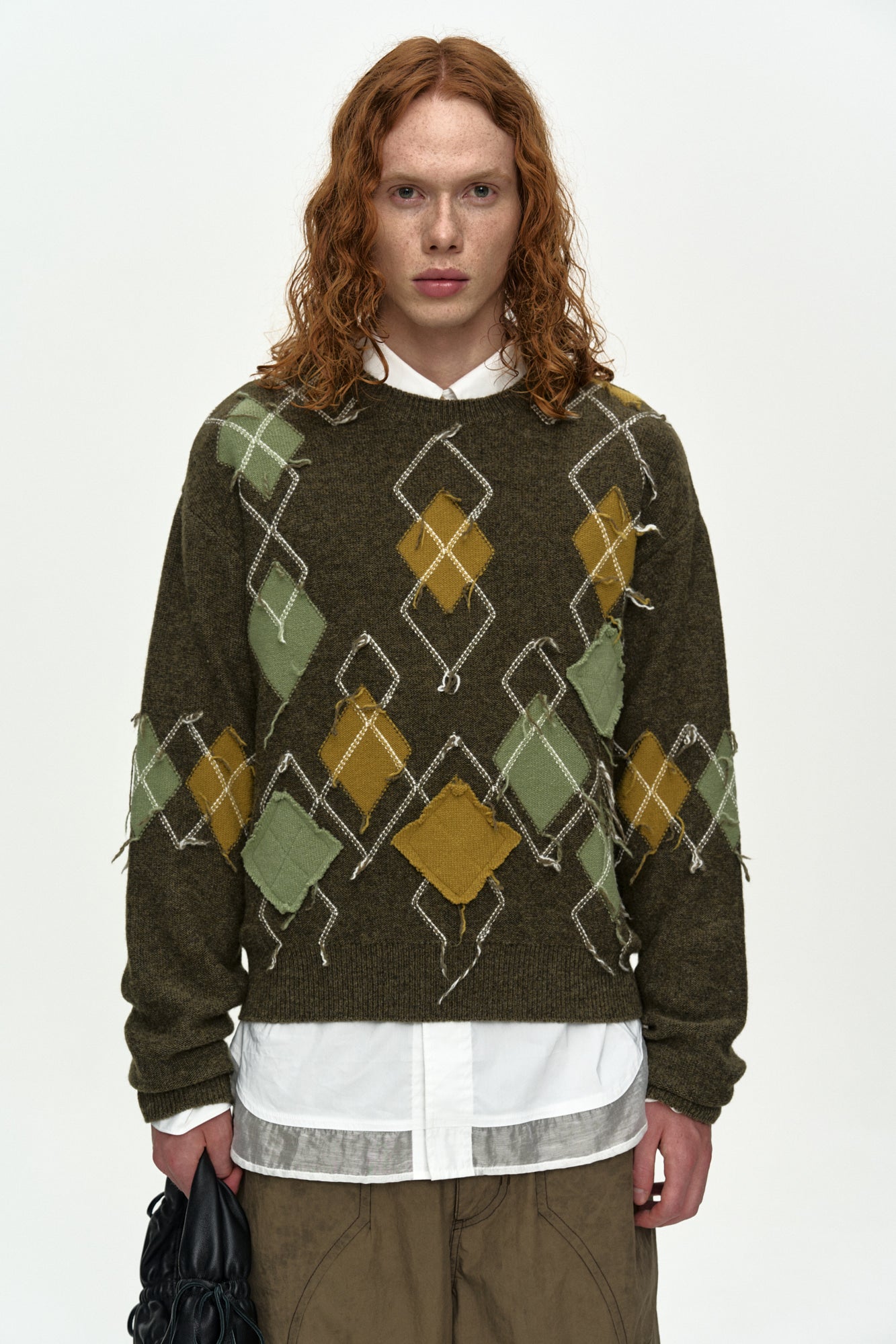 Andersson Bell - Tom Argyle Crew-Neck Sweater (Khaki) product image 4 | TRAB K-Fashion Australia