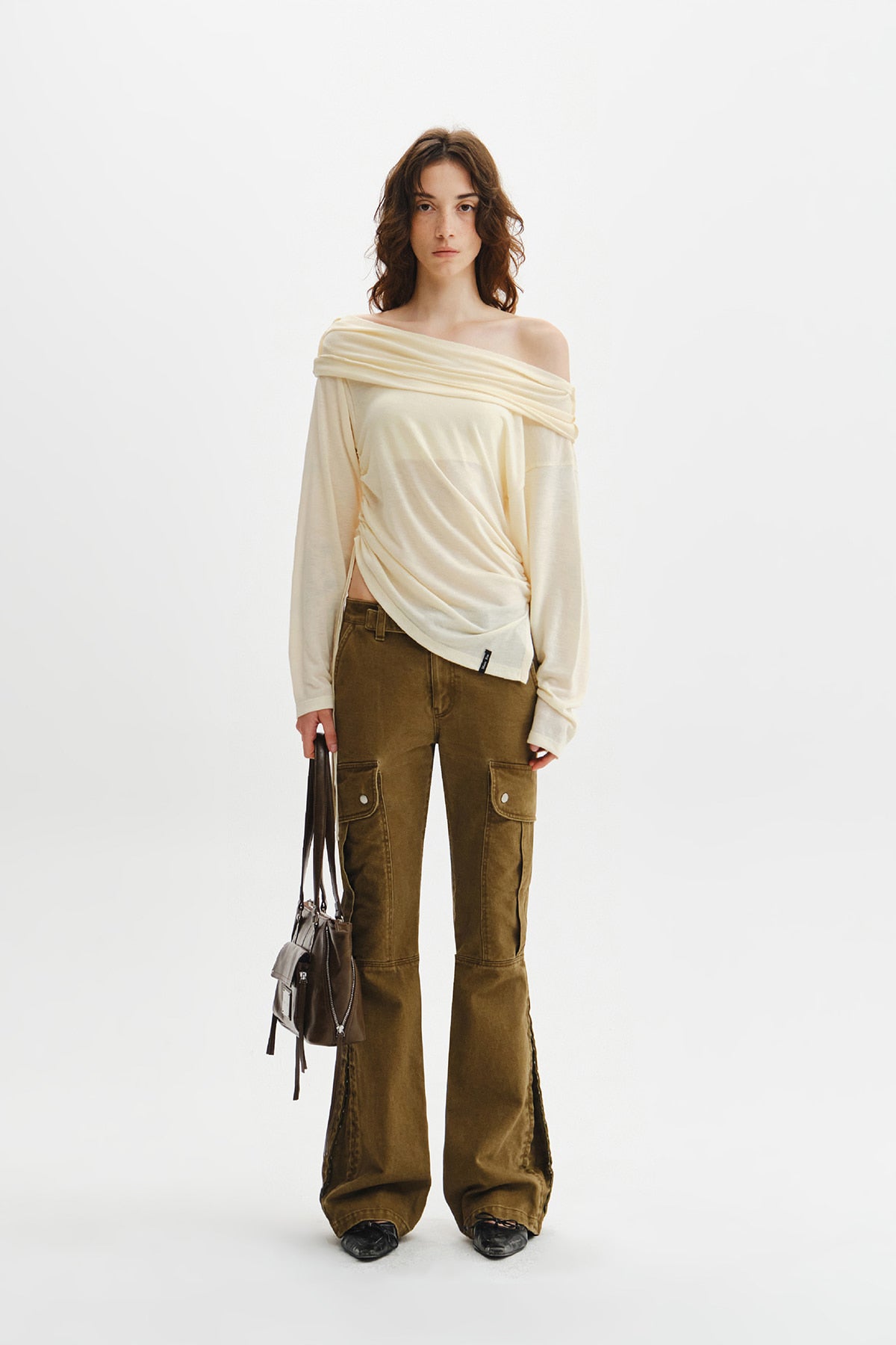 Matin Kim - Asymmetric Side Shirring Top (Light Beige) product image 8 | TRAB K-Fashion Australia