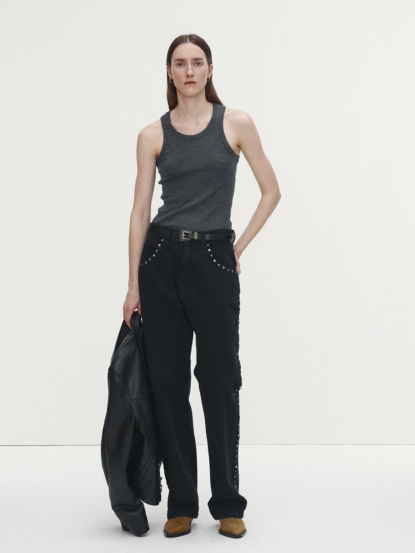 Tonywack - Super Fine Wool Ribbed Sleeveless Japanese Fabric (Charcoal) product image 2 | TRAB K-Fashion Australia