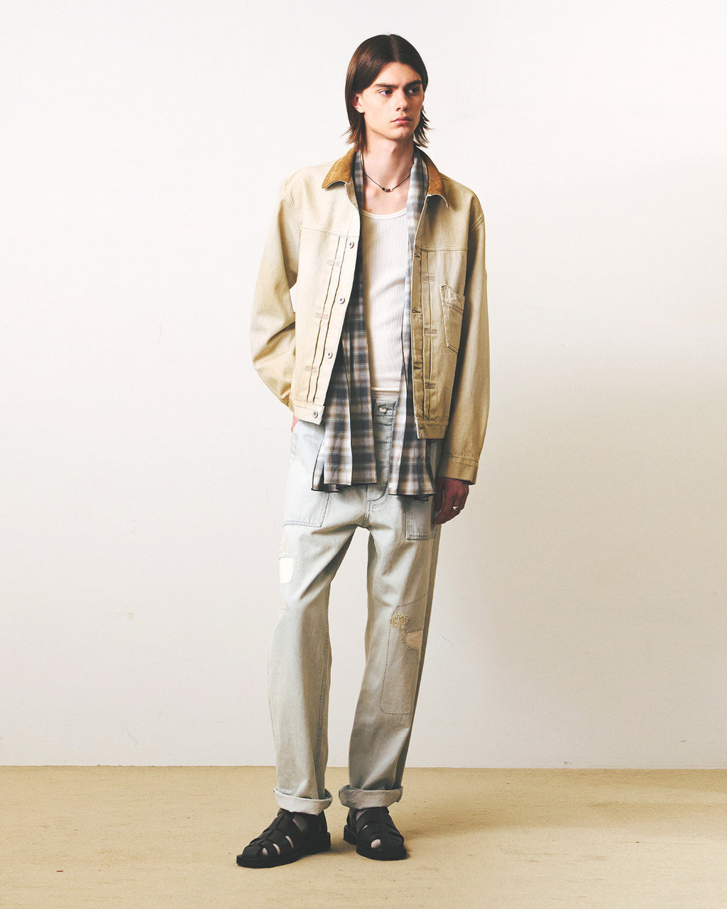Eastlogue - Pattern Scarf (Beige & Blue Check) product image 4 | TRAB K-Fashion Australia