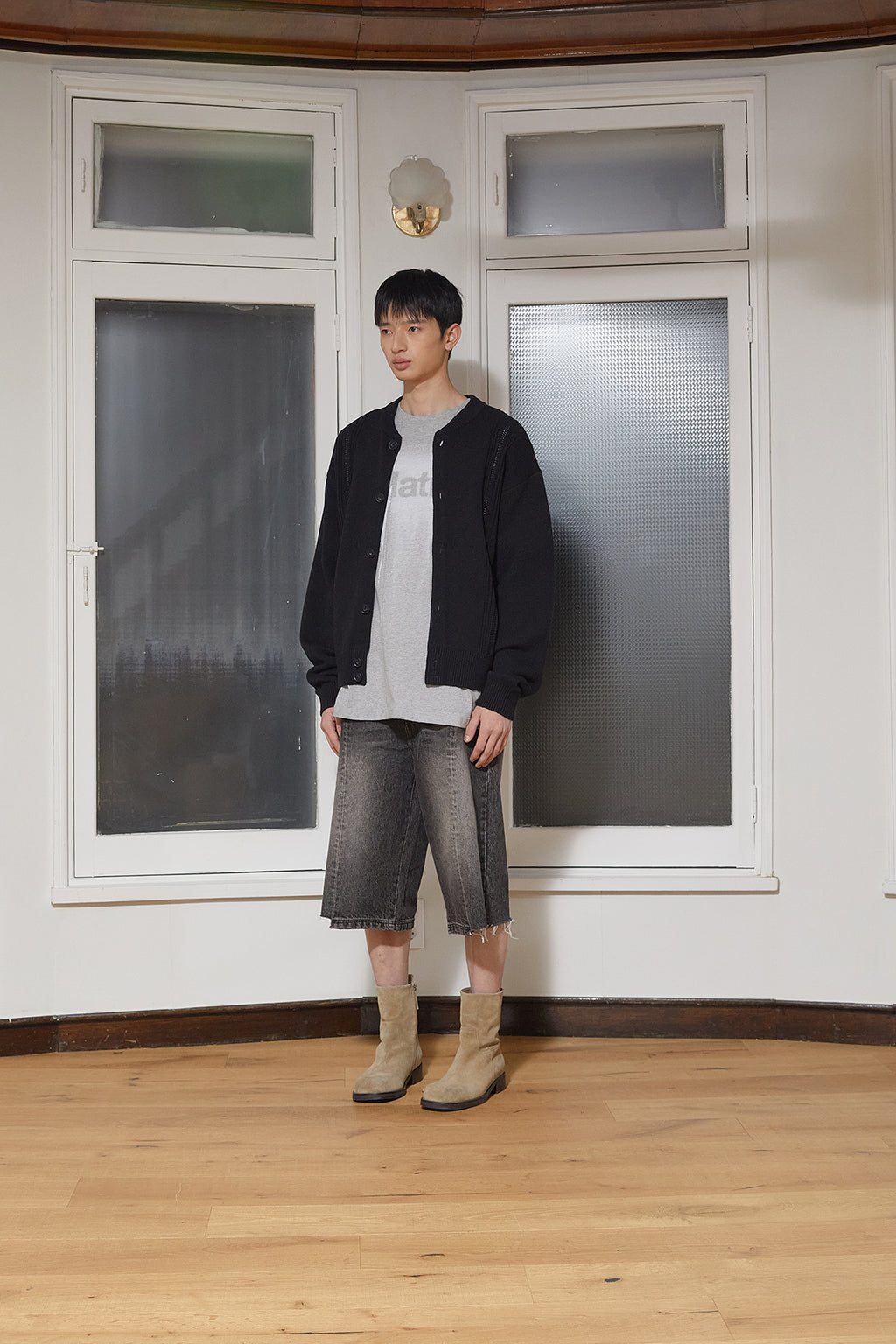 Matin Kim - Punching Line Point Round Neck Cardigan (Black) product image 7 | TRAB K-Fashion Australia