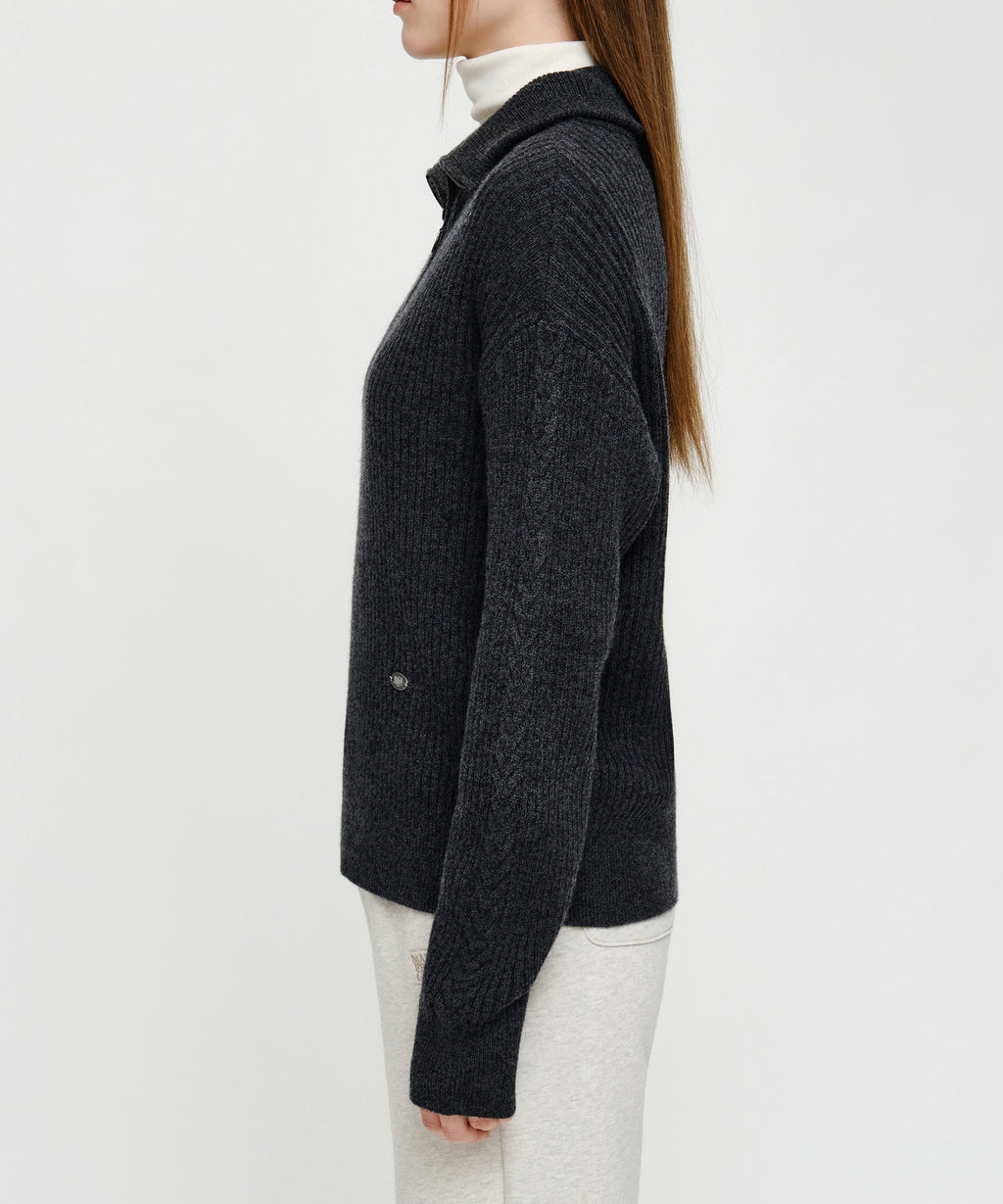 Marithe & Francois Girbaud - Cable Point Half Zip-up Knit (Charcoal) product image 4 | TRAB K-Fashion Australia