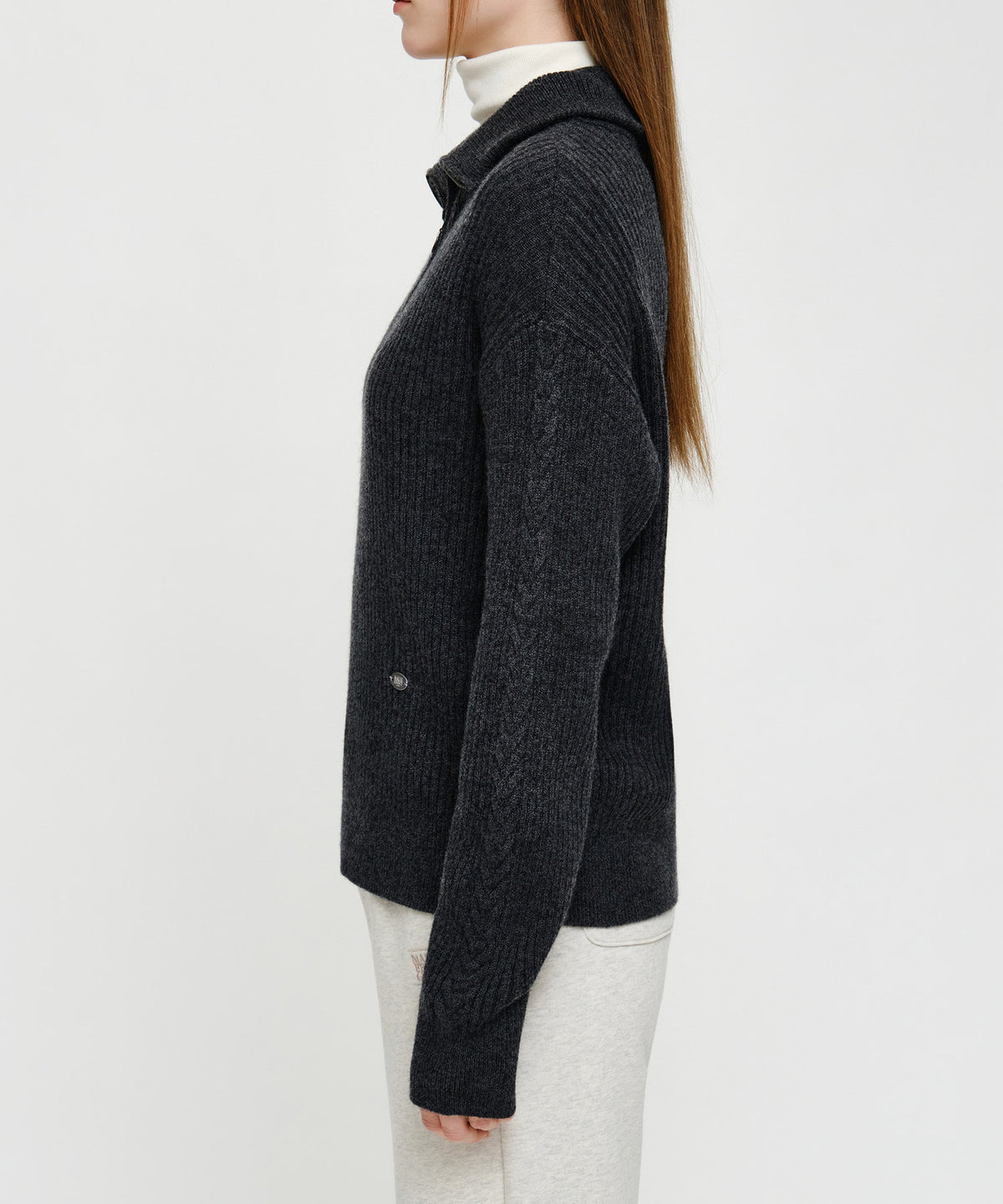 Marithe & Francois Girbaud - Cable Point Half Zip-up Knit (Charcoal) product image 4 | TRAB K-Fashion Australia