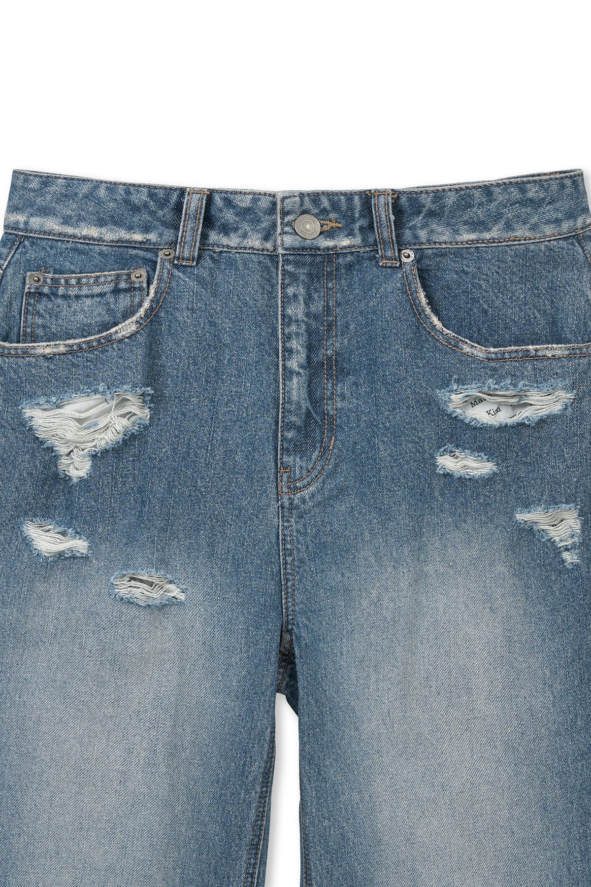 Matin Kim - Back Pocket Patch Destroyed Denim Pants (Blue) product image 3 | TRAB K-Fashion Australia