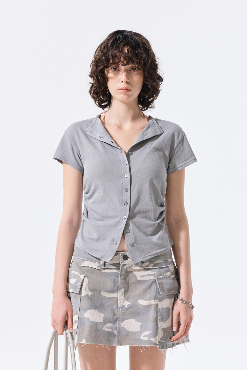 Matin Kim - Side Shirring Button Top (Grey) product image 6 | TRAB K-Fashion Australia