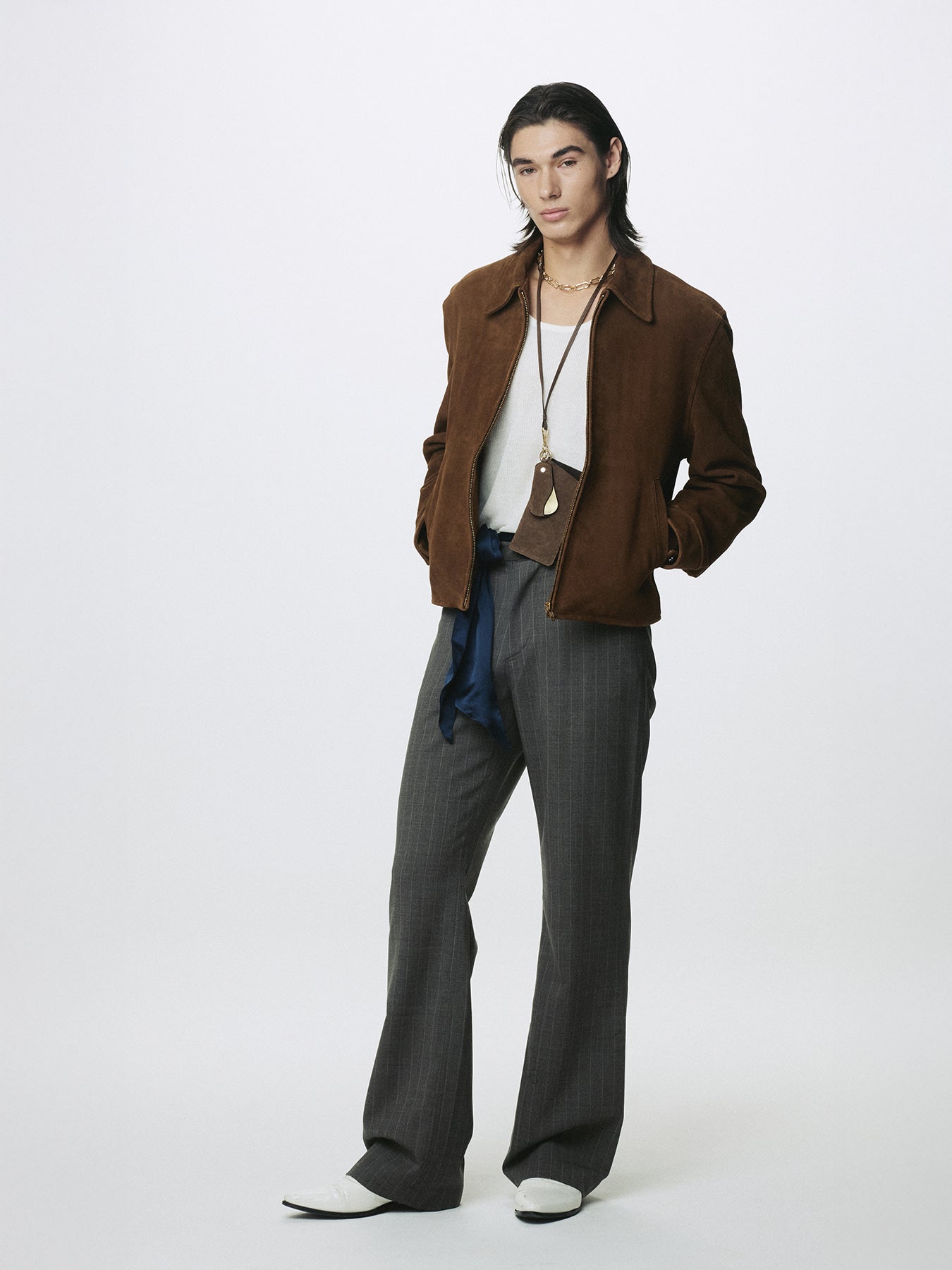 Tonywack - Striped Wool Flared-Leg Pants (Taupe) product image 1 | TRAB K-Fashion Australia