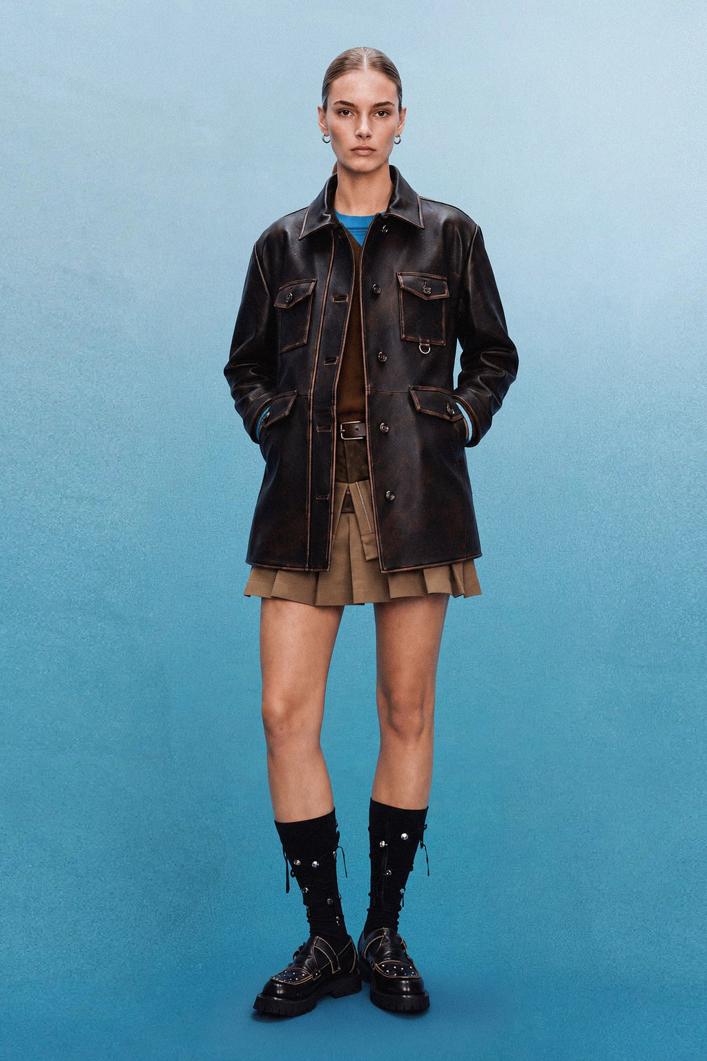 Andersson Bell - Fur Collar Field Leather Jacket (Brown) product image 1 | TRAB K-Fashion Australia