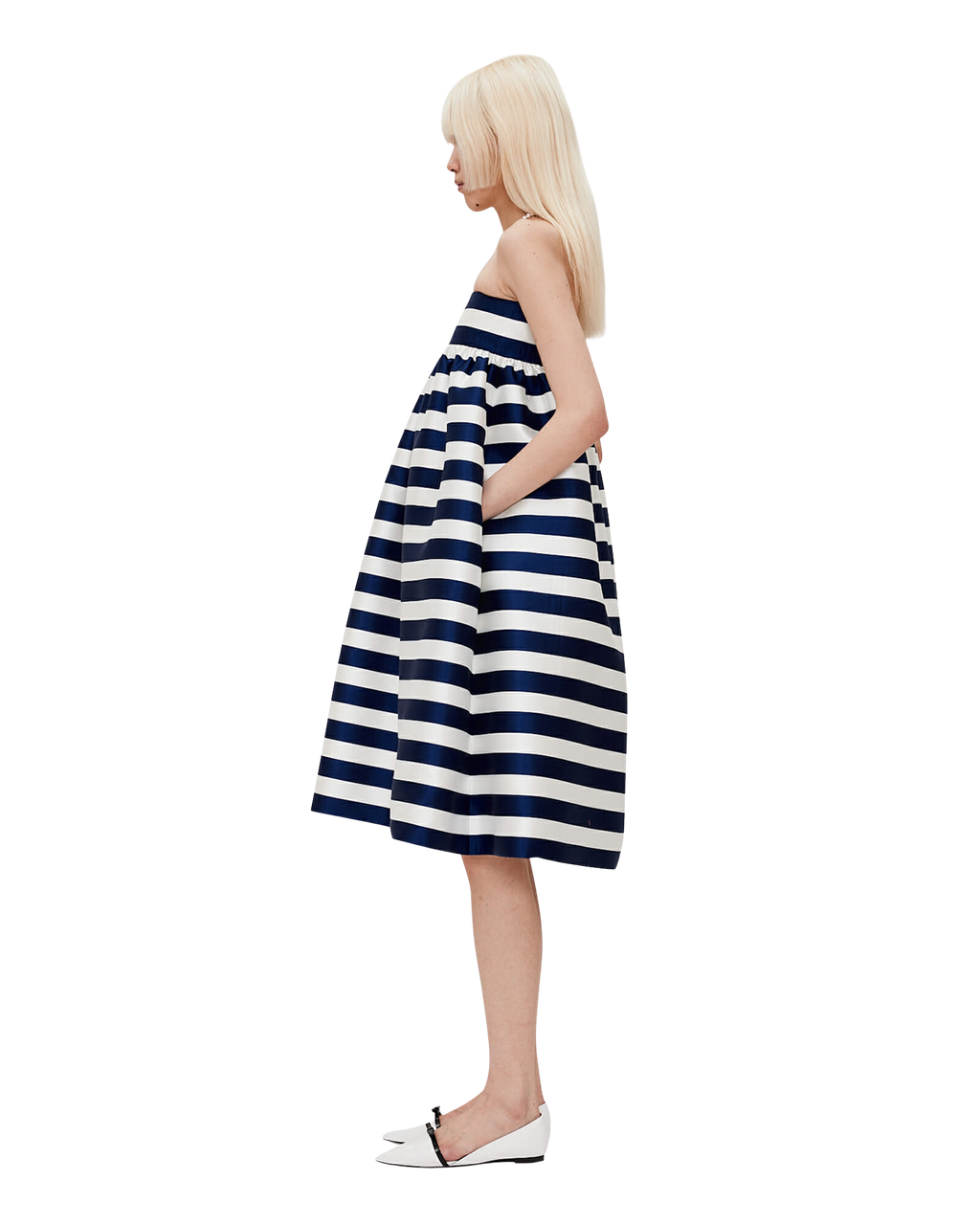 Kimhe Kim - Striped Mikado Silk Midi Dress (Navy) product image 3 | TRAB K-Fashion Australia
