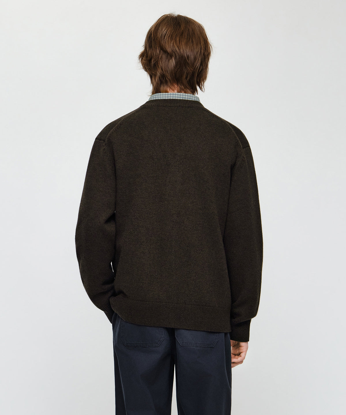 Marithe & Francois Girbaud - Premium Small Classic Logo Cashmere V-neck Cardigan (Brown) product image 3 | TRAB K-Fashion Australia
