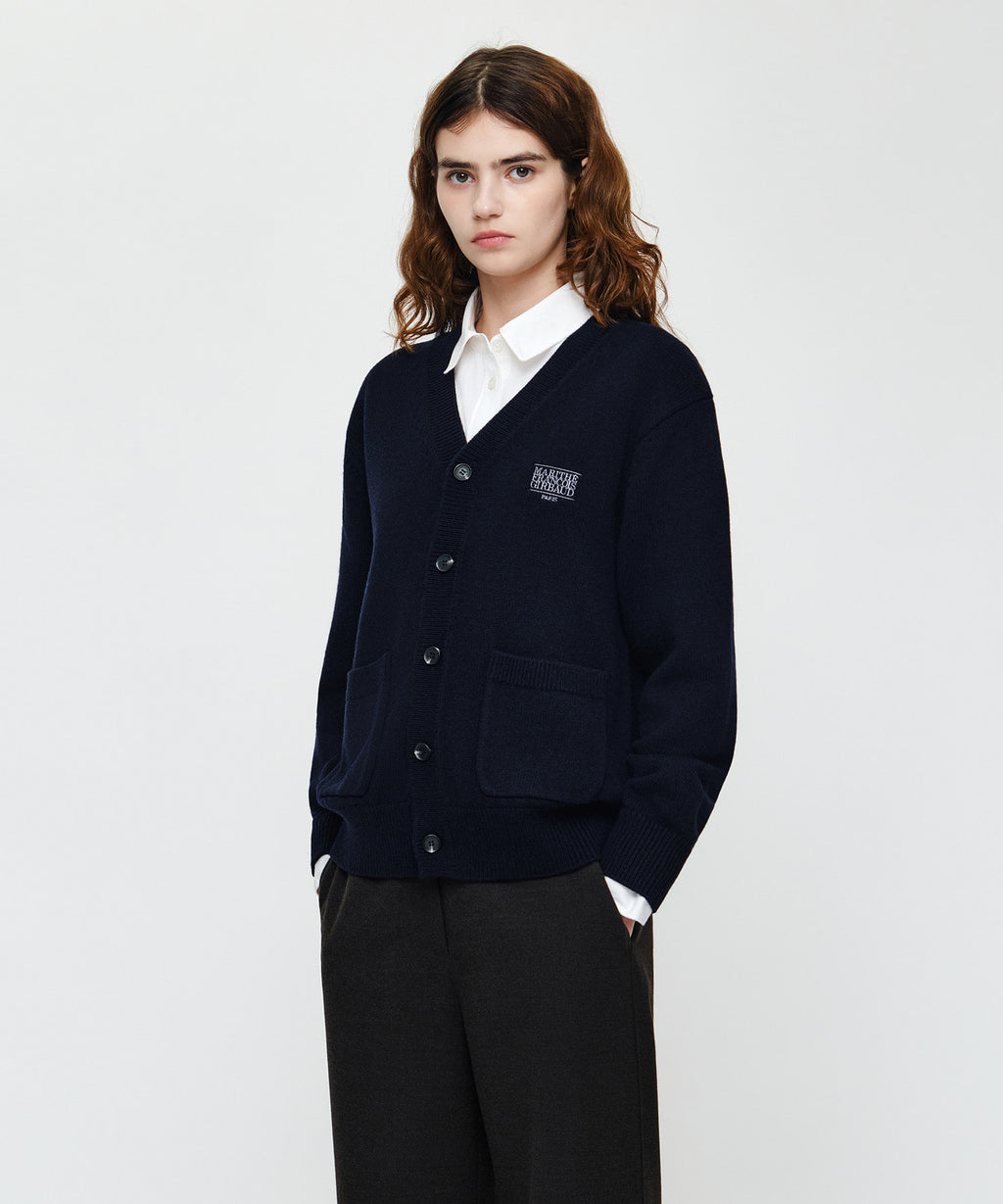 Marithe & Francois Girbaud - Premium Small Classic Logo Cashmere V-neck Cardigan (Navy) product image 2 | TRAB K-Fashion Australia