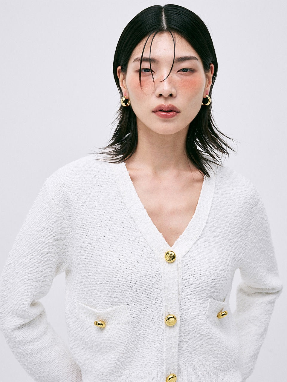 Mardi Mercredi - Linen Cropped Cardigan V Neck (White) product image 1 | TRAB K-Fashion Australia