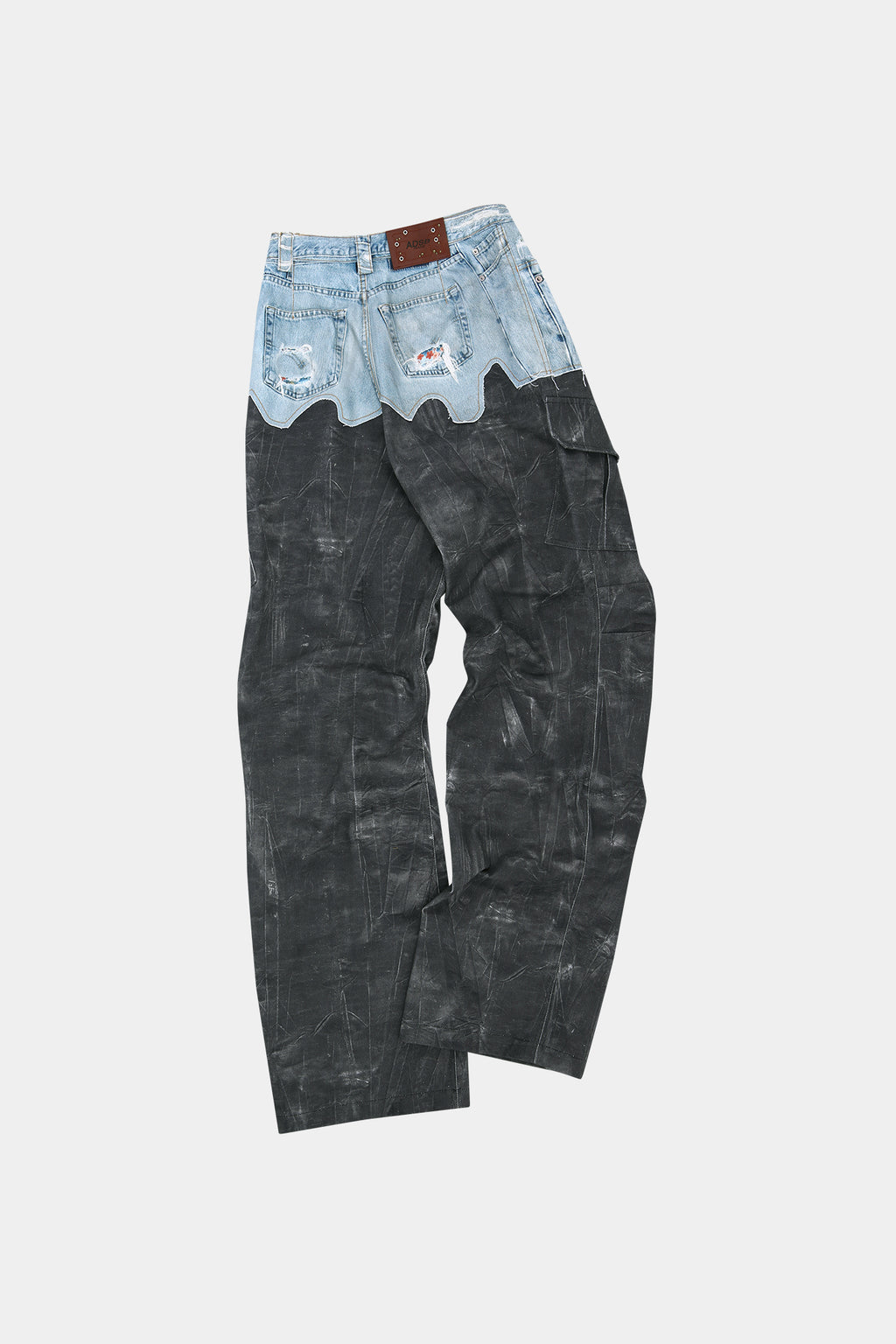 Andersson Bell - Faux-Denim & Scratch Leather Printed Cargo-Pants (Denim/Black) product image 10 | TRAB K-Fashion Australia