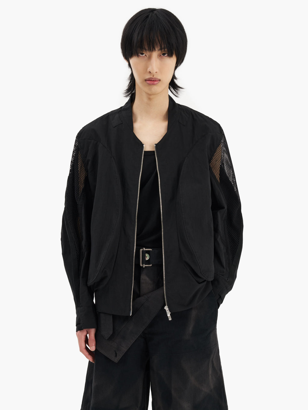 Jiyong Kim - Draped Pocket Mesh Sleeve Jacket (Black) product image 2 | TRAB K-Fashion Australia